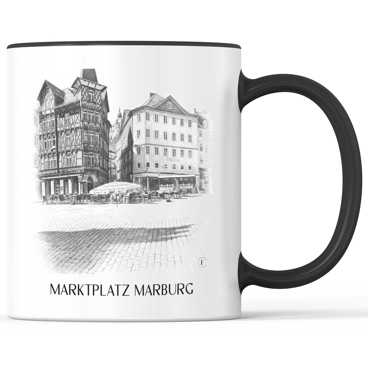 marktplatz-marburg-deutschland-kaffeebecher-bleistift-zeichnung-drawing