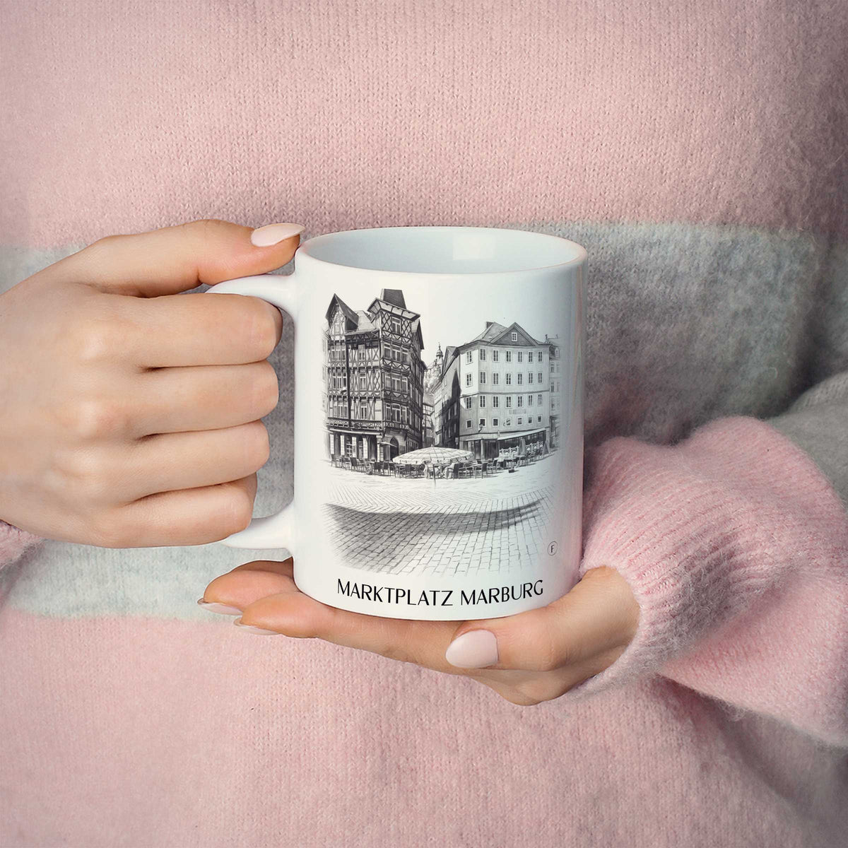 marktplatz-marburg-deutschland-kaffeebecher-bleistift-zeichnung-drawing