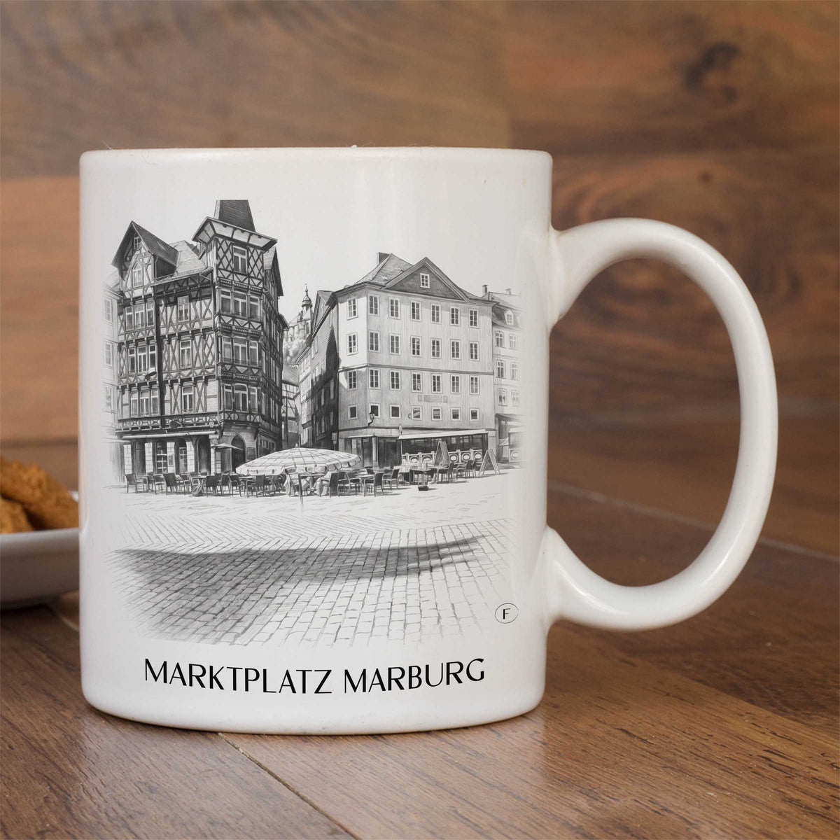 marktplatz-marburg-deutschland-kaffeebecher-bleistift-zeichnung-drawing