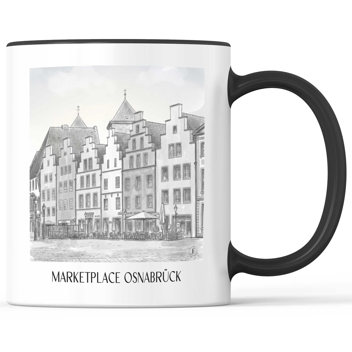 Marktplatz Kaffeebecher - Osnabrück - Deutschland Becher - Kaffeetasse im Aquarell Schwarz-Weiß Stil - favplace