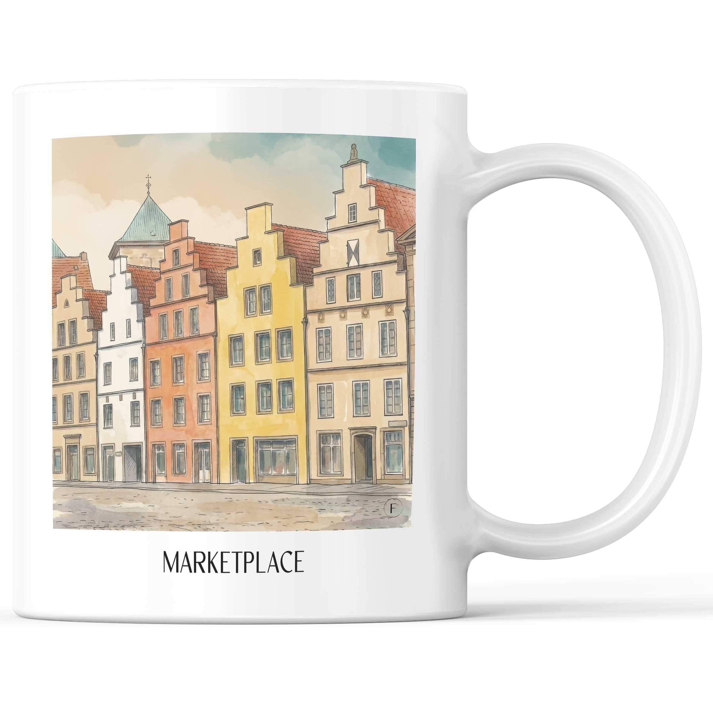 Marktplatz Kaffeebecher - Osnabrück - Deutschland Becher - Kaffeetasse im Aquarell Stil - favplace