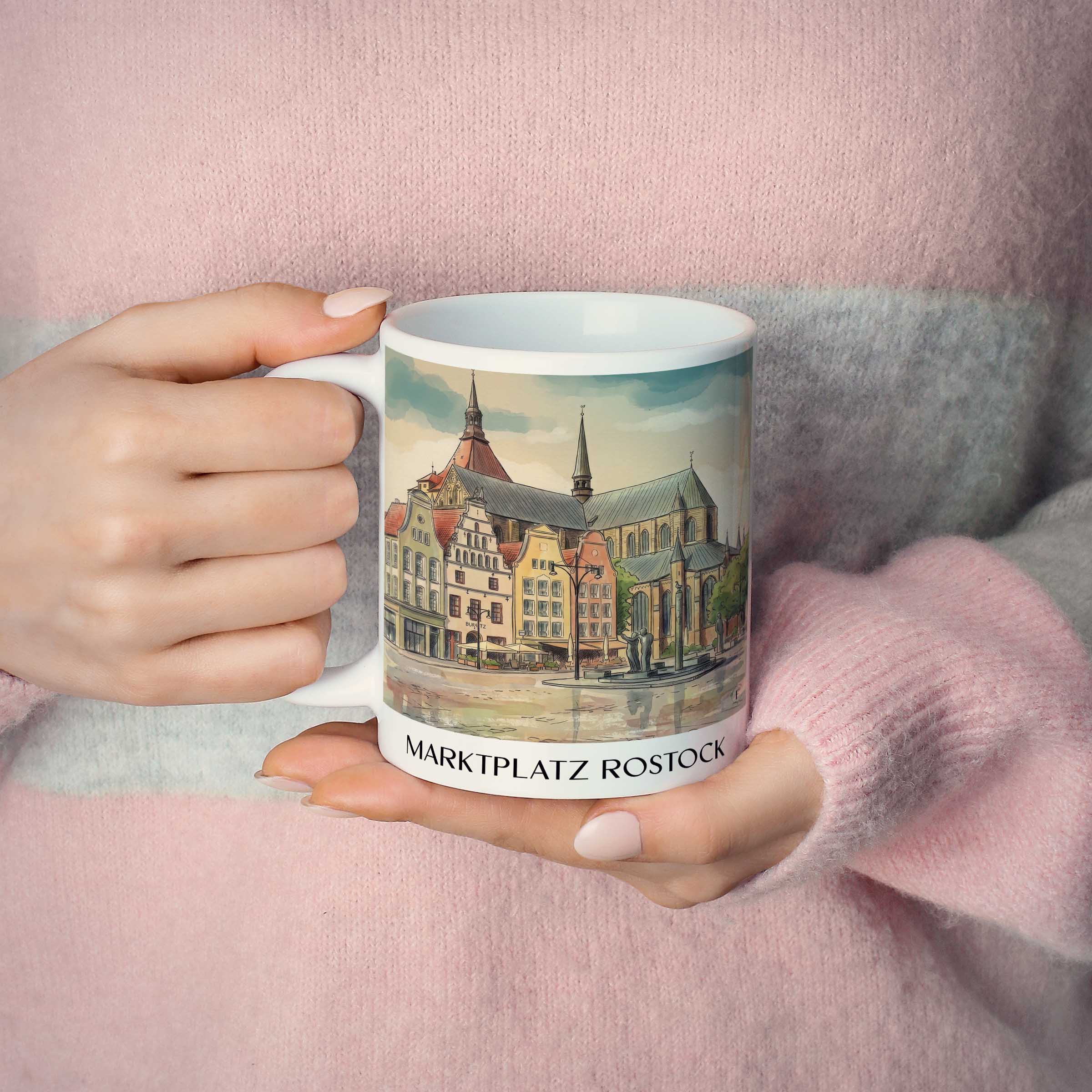 marktplatz-rostock-deutschland-kaffeebecher-aquarell