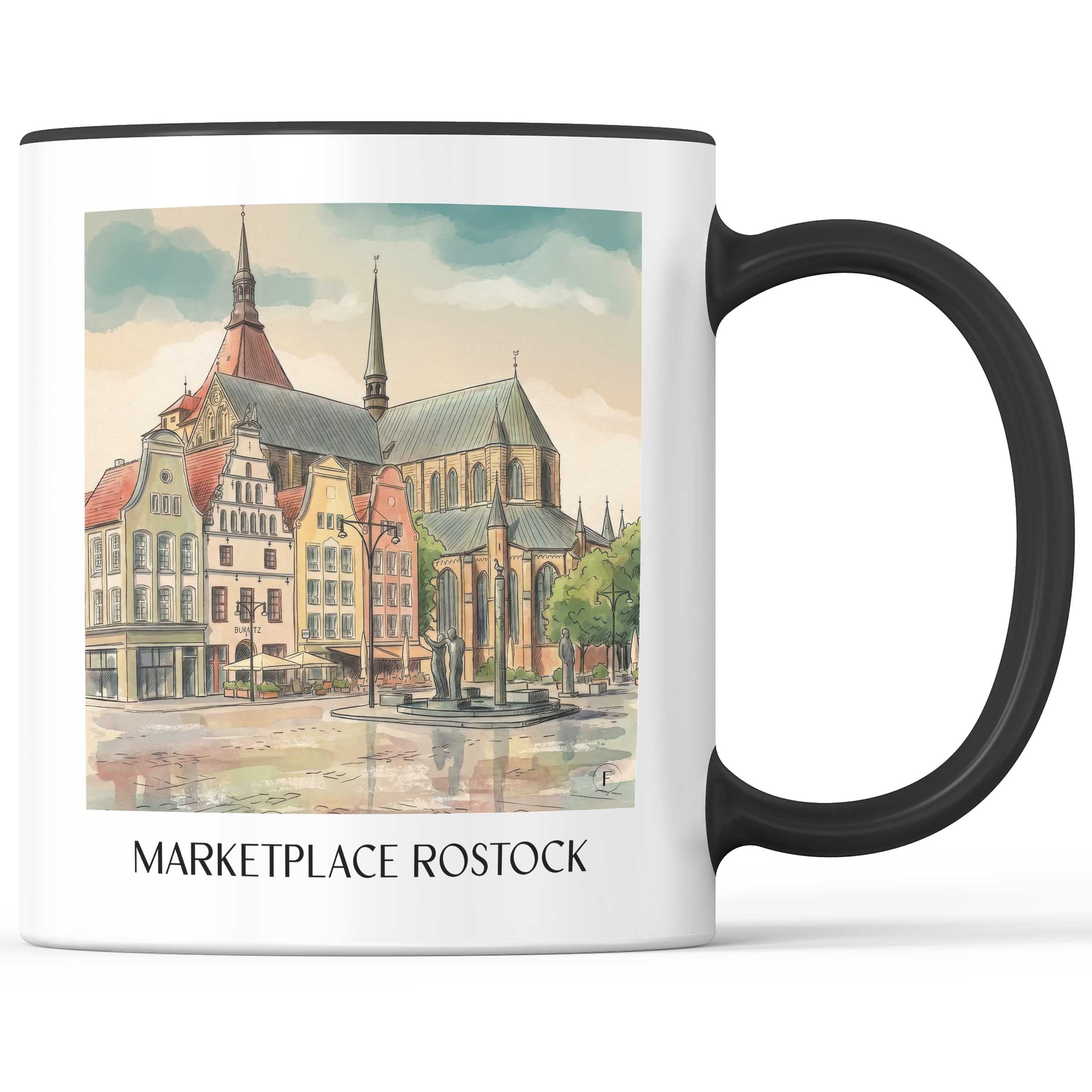 Marktplatz Kaffeebecher - Rostock - Deutschland Becher - Kaffeetasse im Aquarell Stil - favplace