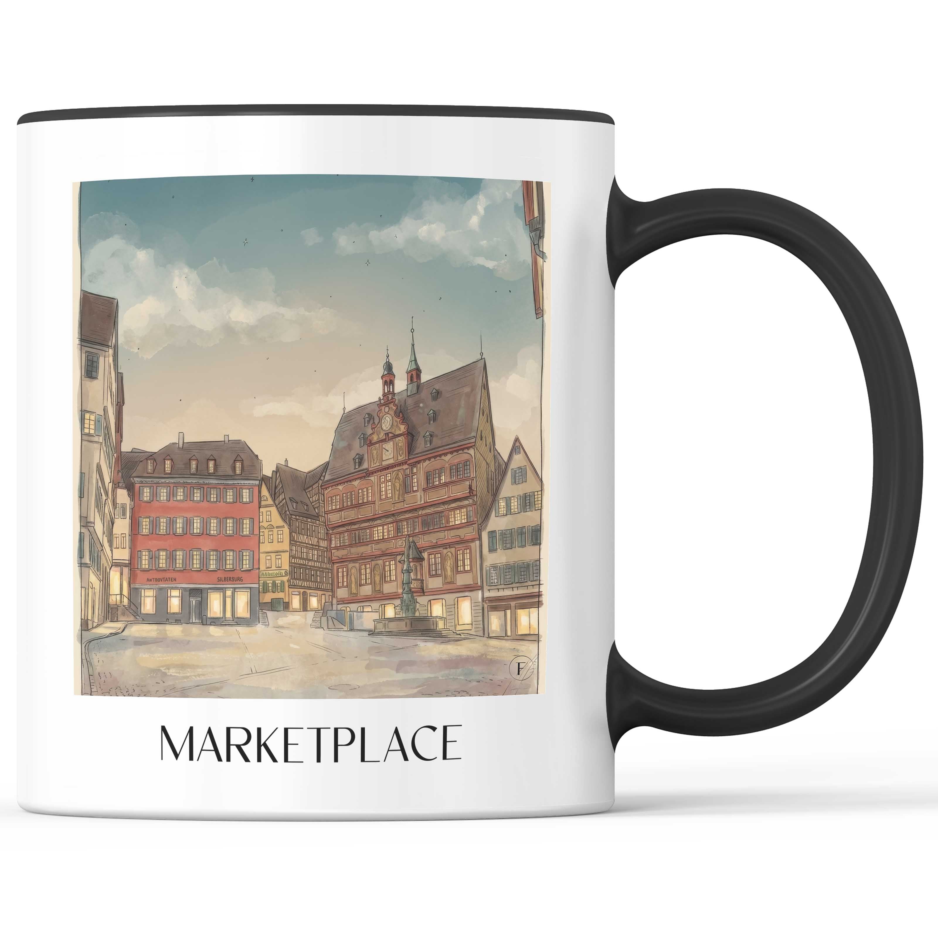 Marktplatz Kaffeebecher - Tübingen - Deutschland Becher - Kaffeetasse im Aquarell Stil - favplace