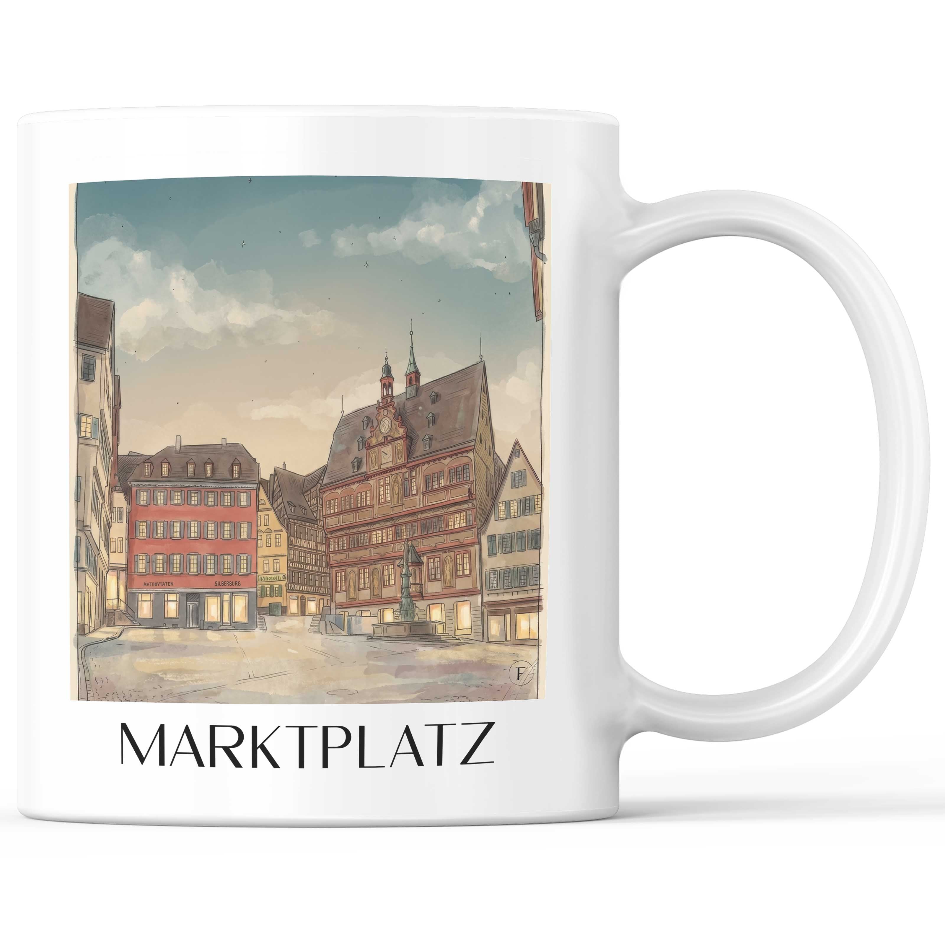 Marktplatz Kaffeebecher - Tübingen - Deutschland Becher - Kaffeetasse im Aquarell Stil - favplace