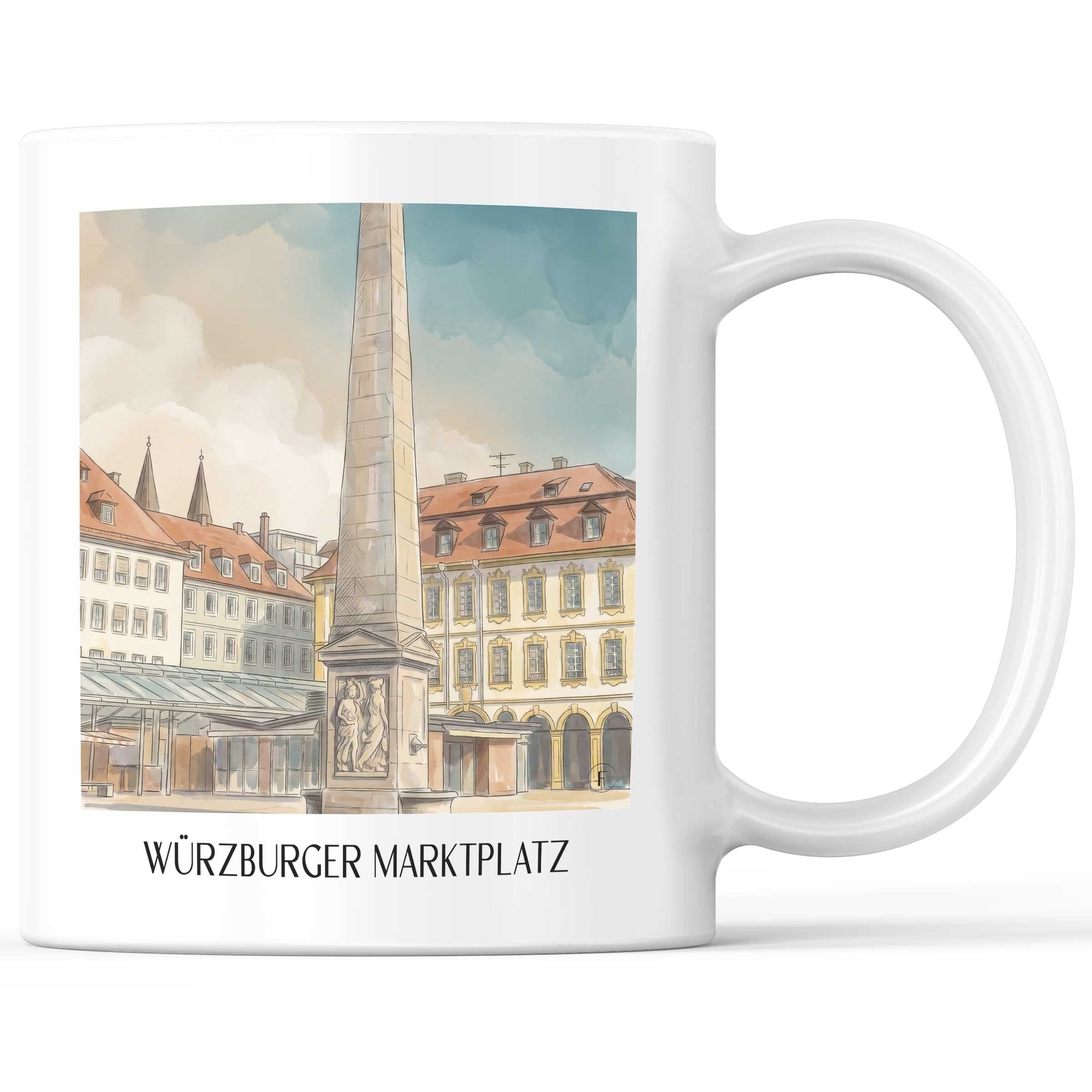 marktplatz-würzburg-deutschland-kaffeebecher-aquarell