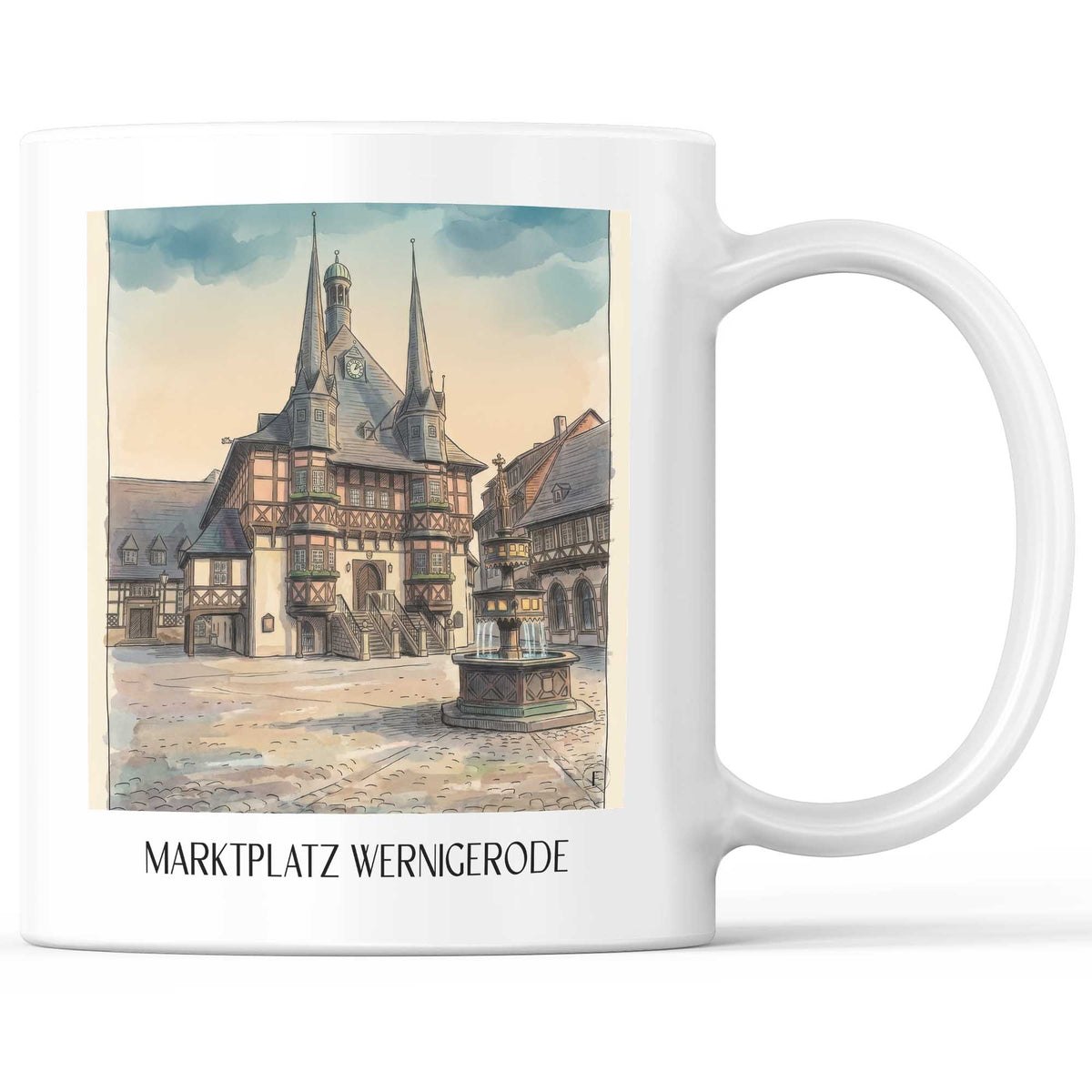 Marktplatz Kaffeebecher - Wernigerode - Deutschland Becher - Kaffeetasse im Aquarell Stil - favplace
