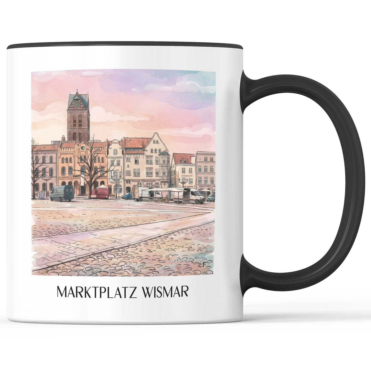 marktplatz-wismar-deutschland-kaffeebecher-aquarell
