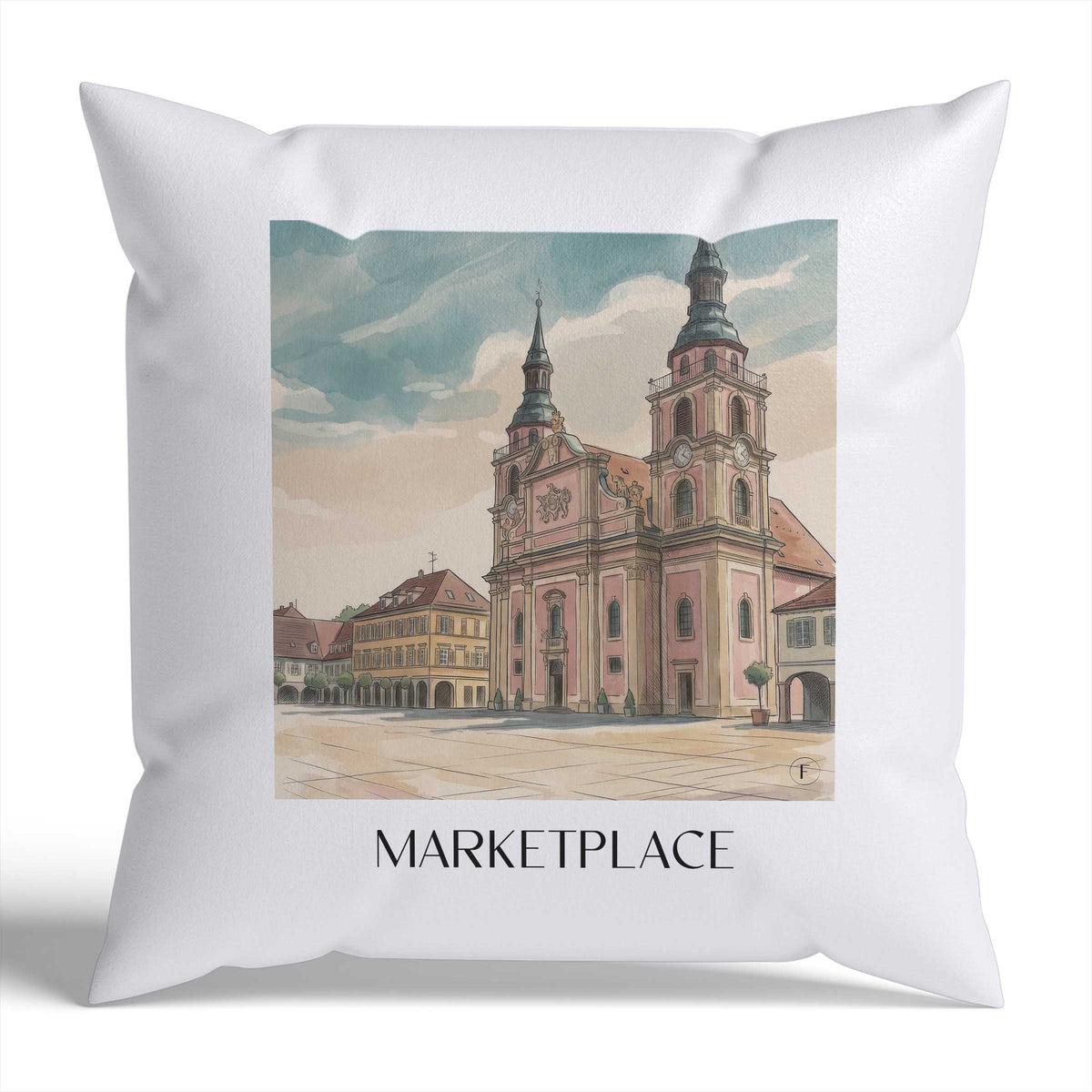 Marktplatz Kissenhülle - Zierkissen Bezug - Ludwigsburg - Deutschland Kissen bzw. Kissenbezug im Aquarell Stil - favplace