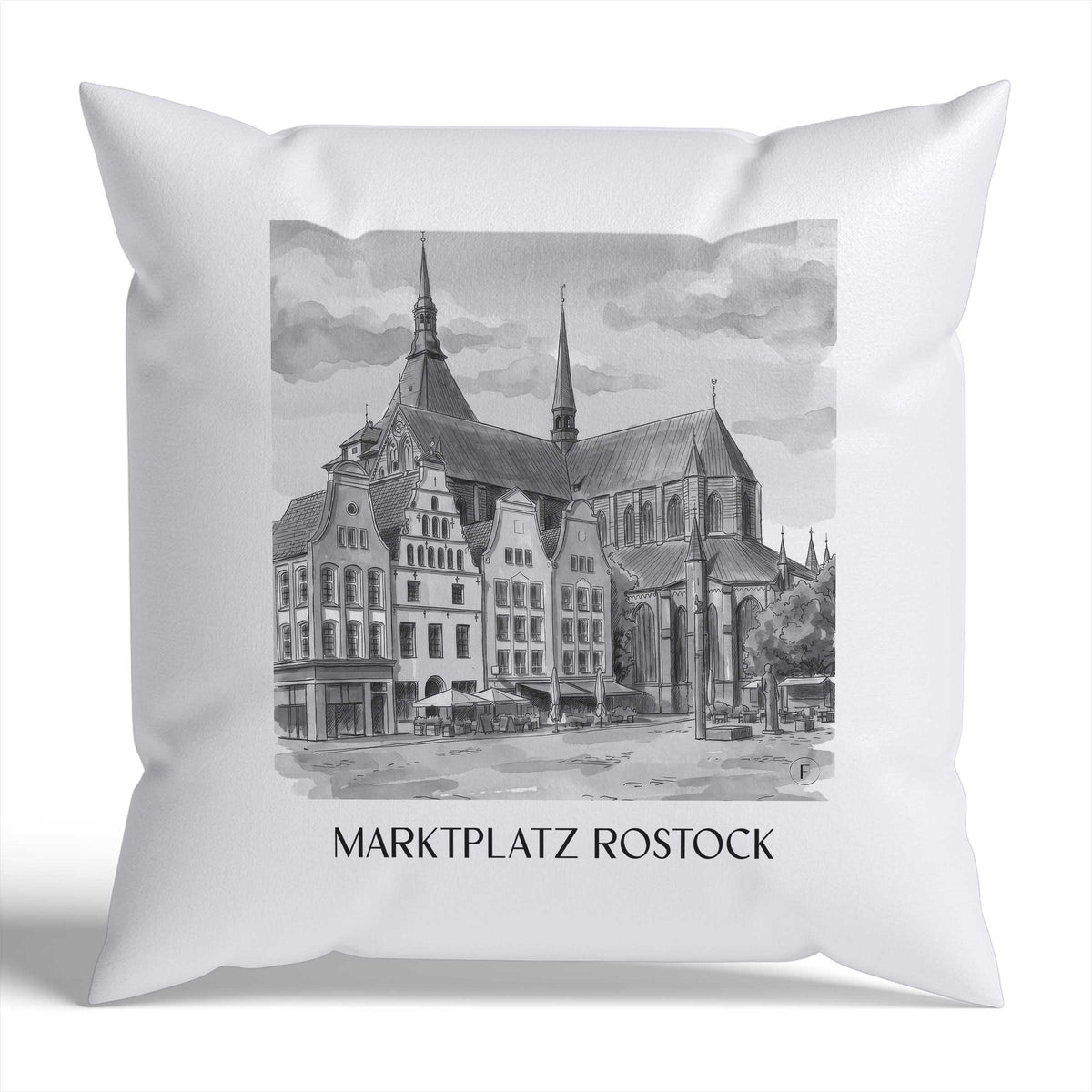 marktplatz-rostock-deutschland-kissenbezug-aquarell-schwarz-weiss