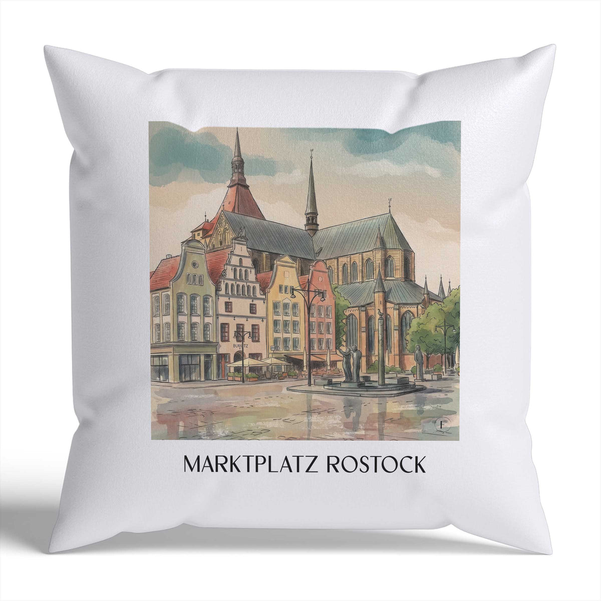 marktplatz-rostock-deutschland-kissenbezug-aquarell