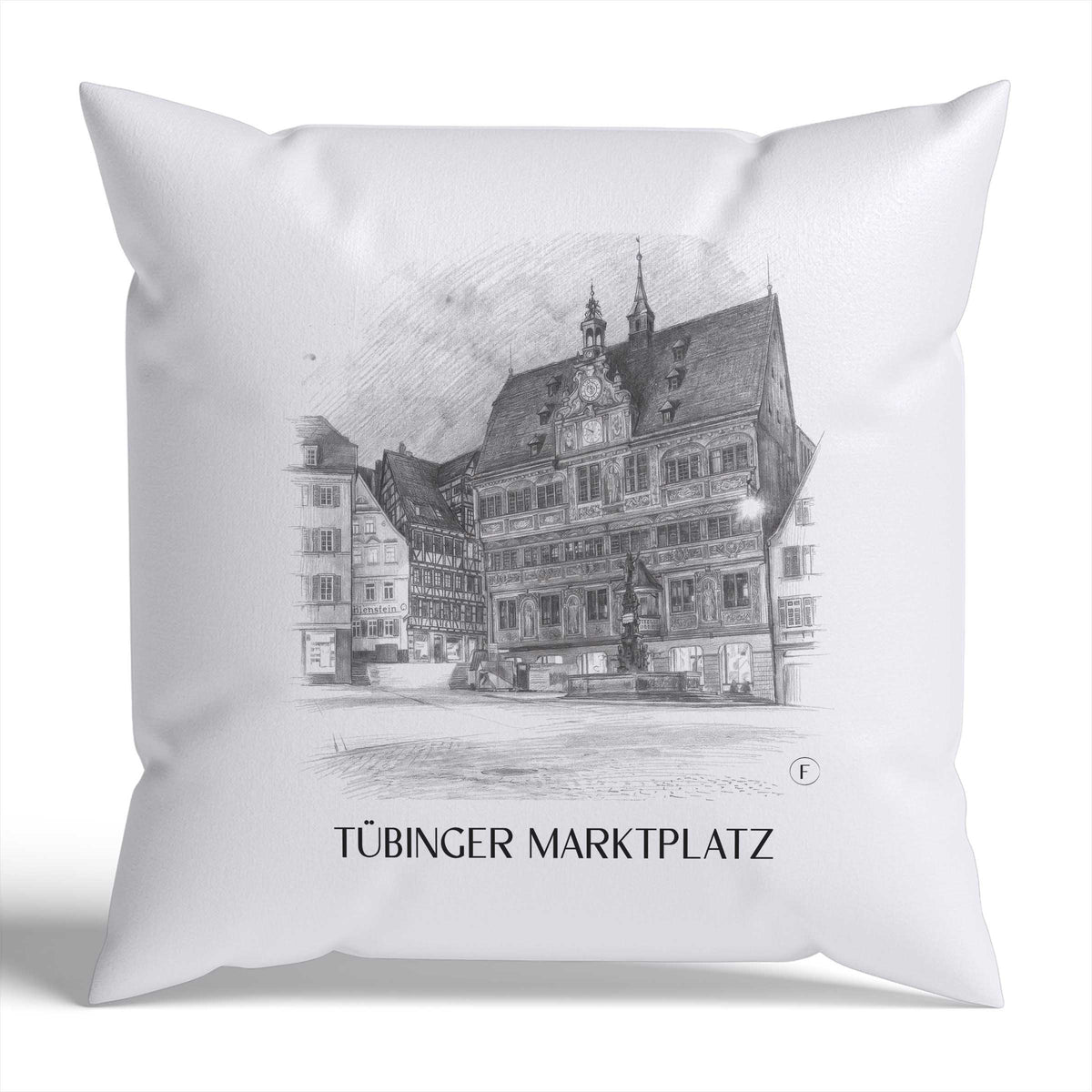 marktplatz-tübingen-deutschland-kissenbezug-bleistift-zeichnung-drawing