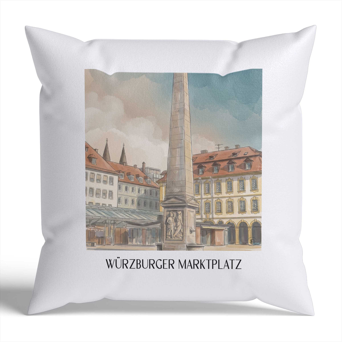 marktplatz-würzburg-deutschland-kissenbezug-aquarell