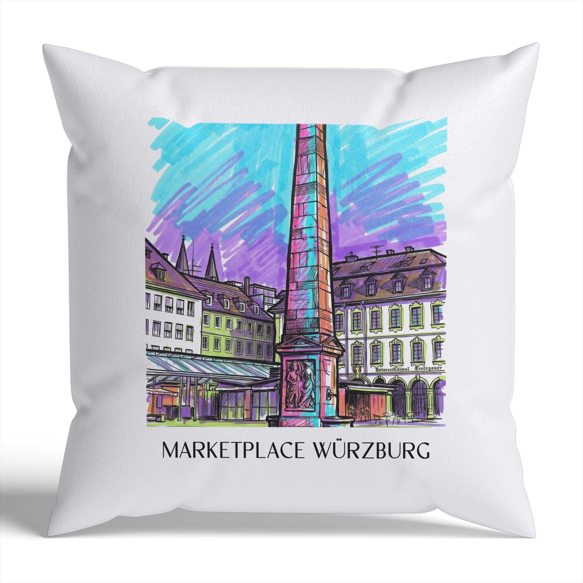Marktplatz Kissenhülle - Zierkissen Bezug - Würzburg - Deutschland Kissen bzw. Kissenbezug im Tag Graffiti Stil - favplace
