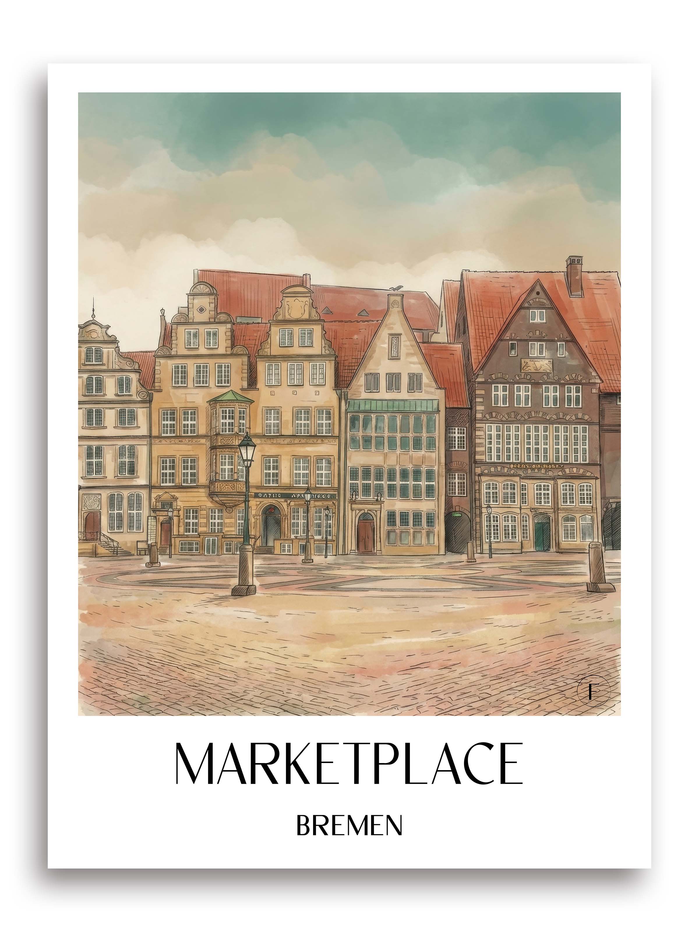 Marktplatz Poster - Bremen - Deutschland Kunstdruck - Aquarell von A4 bis A1 - favplace