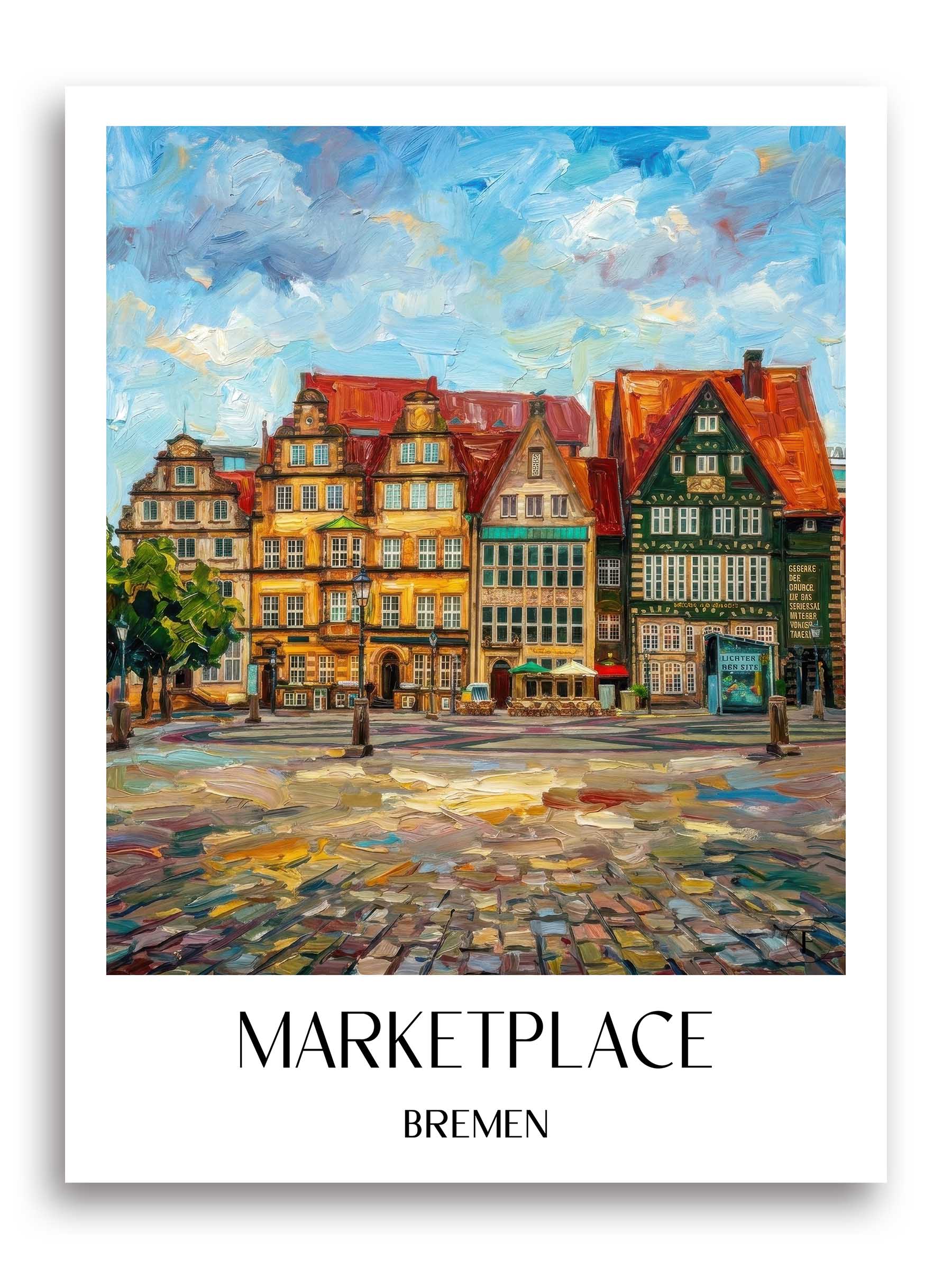 Marktplatz Poster - Bremen - Deutschland Kunstdruck - Ölgemälde von A4 bis A1 - favplace