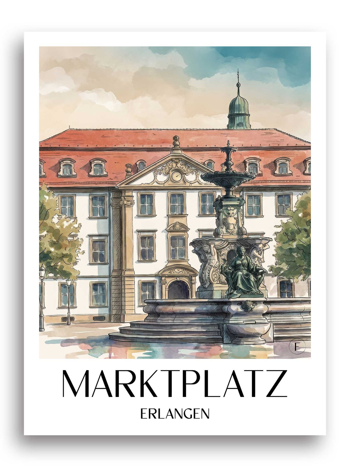 marktplatz-erlangen-deutschland-poster-aquarell