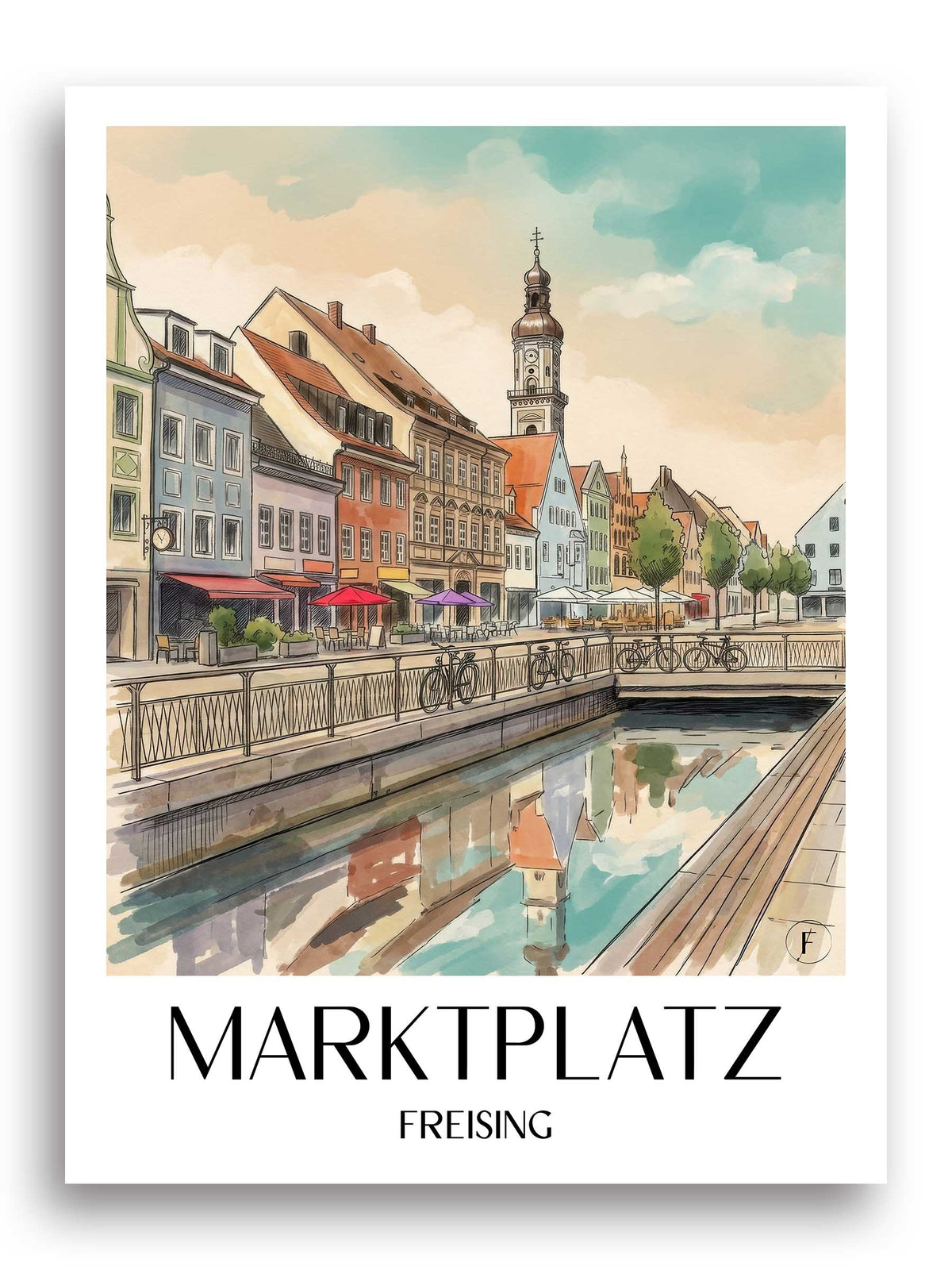 marktplatz-freising-deutschland-poster-aquarell