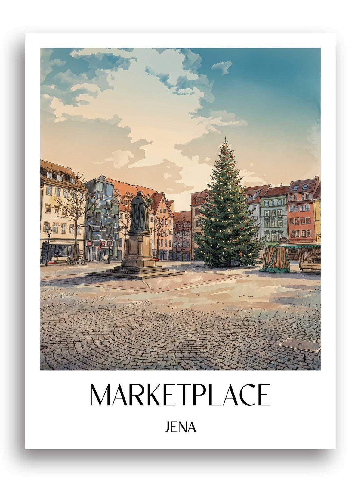 Marktplatz Poster - Jena - Deutschland Kunstdruck - Aquarell von A4 bis A1 - favplace