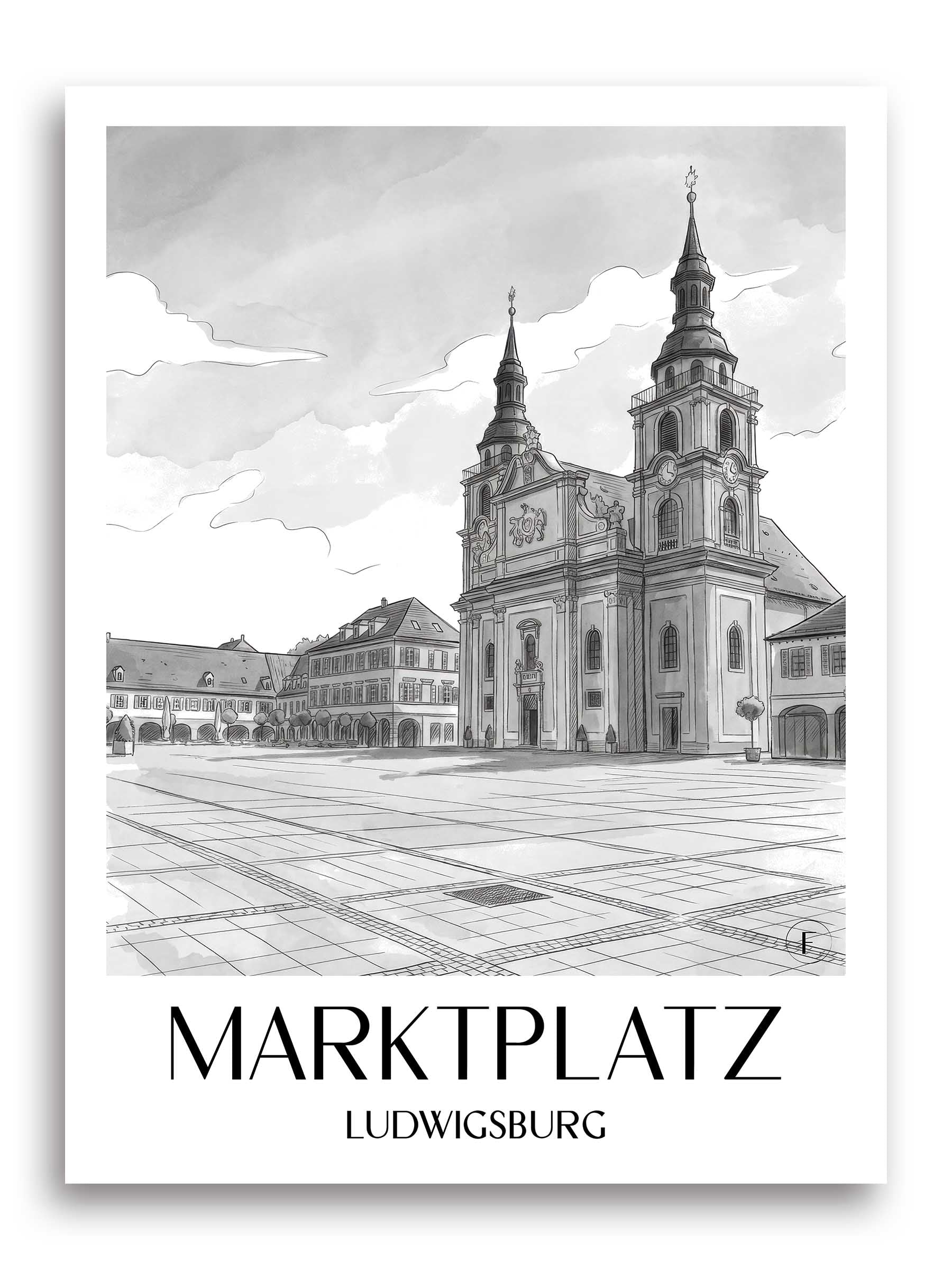marktplatz-ludwigsburg-deutschland-poster-aquarell-schwarz-weiss