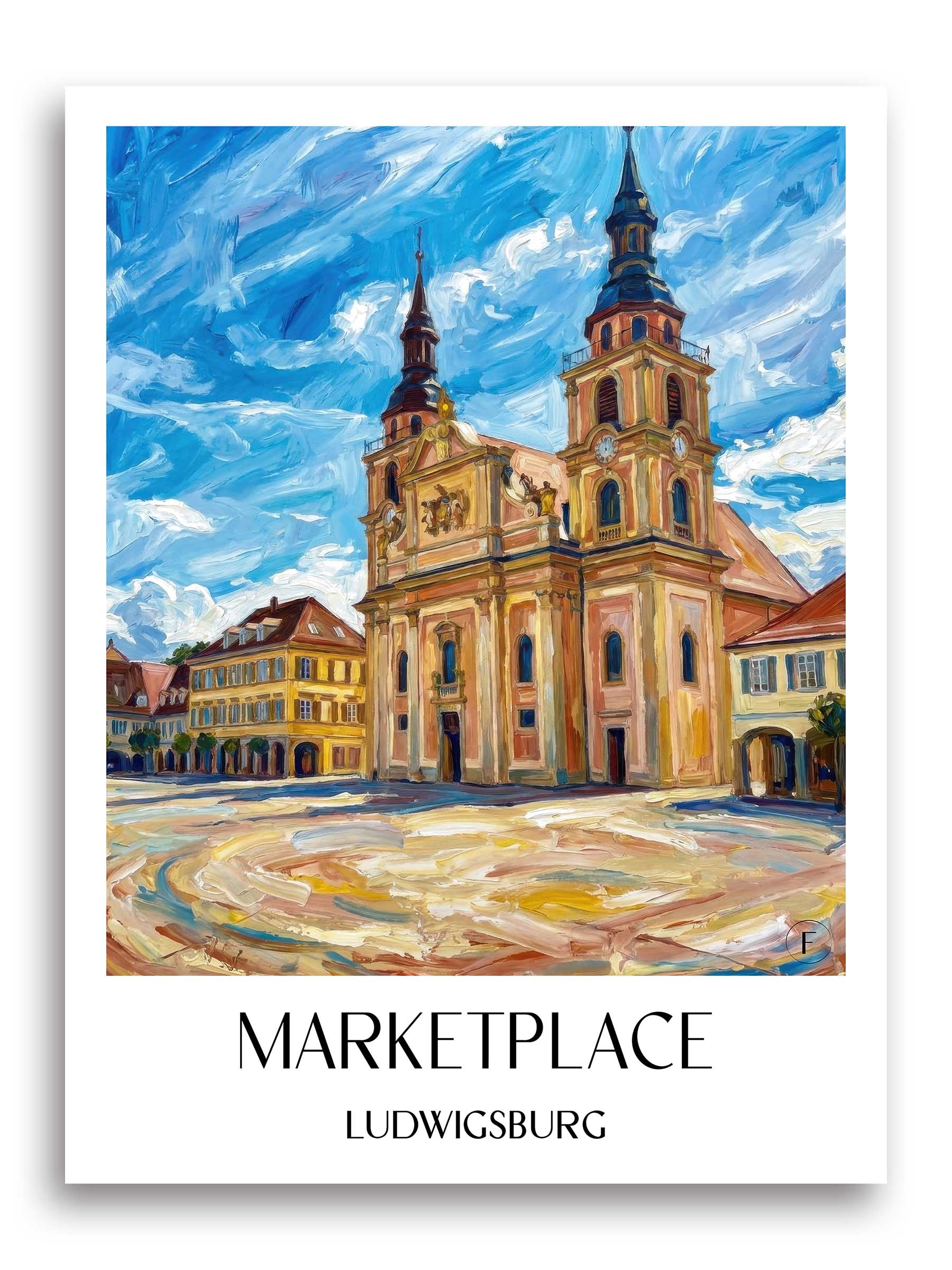 Marktplatz Poster - Ludwigsburg - Deutschland Kunstdruck - Ölgemälde von A4 bis A1 - favplace