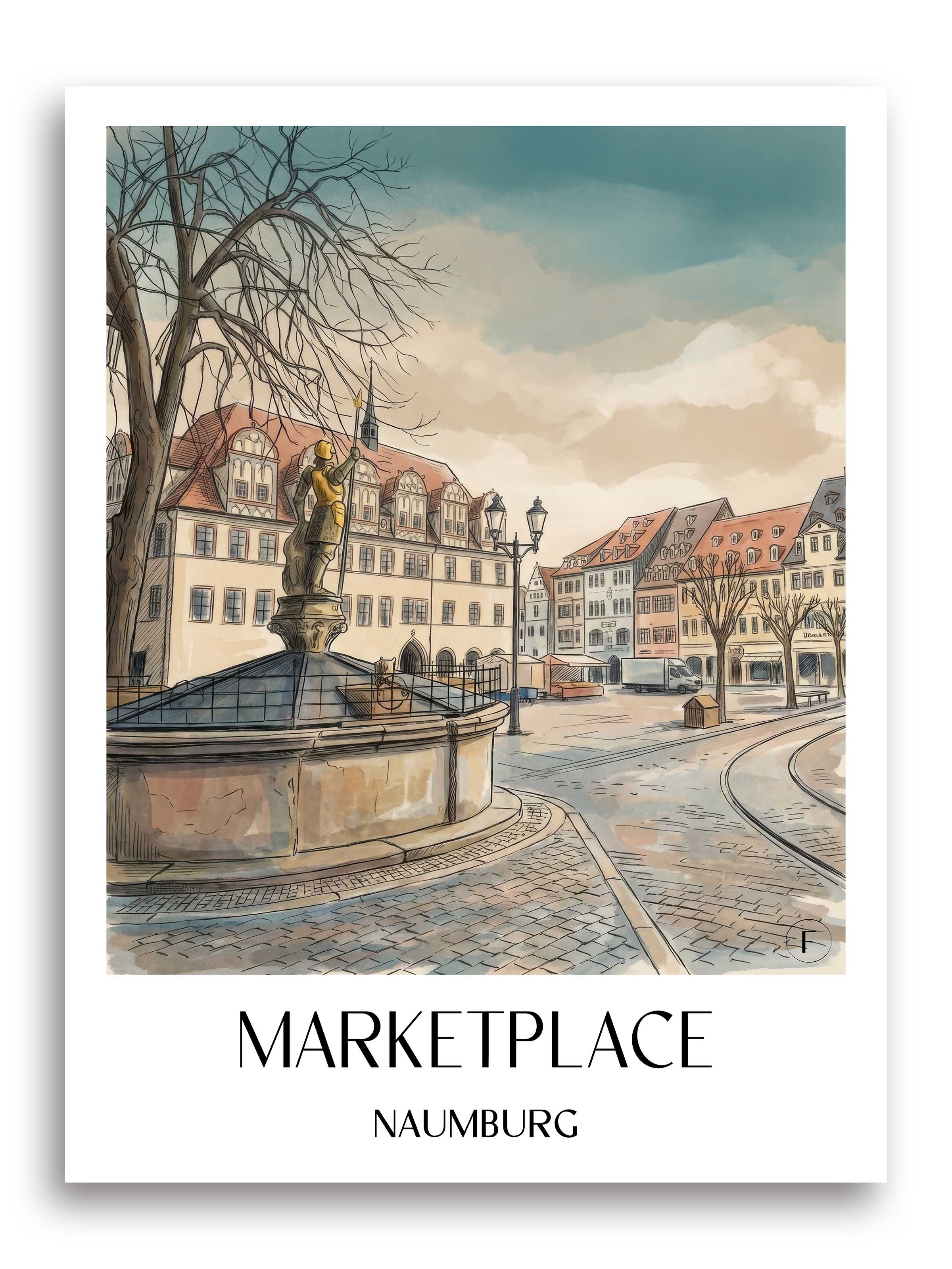 Marktplatz Poster - Naumburg - Deutschland Kunstdruck - Aquarell von A4 bis A1 - favplace