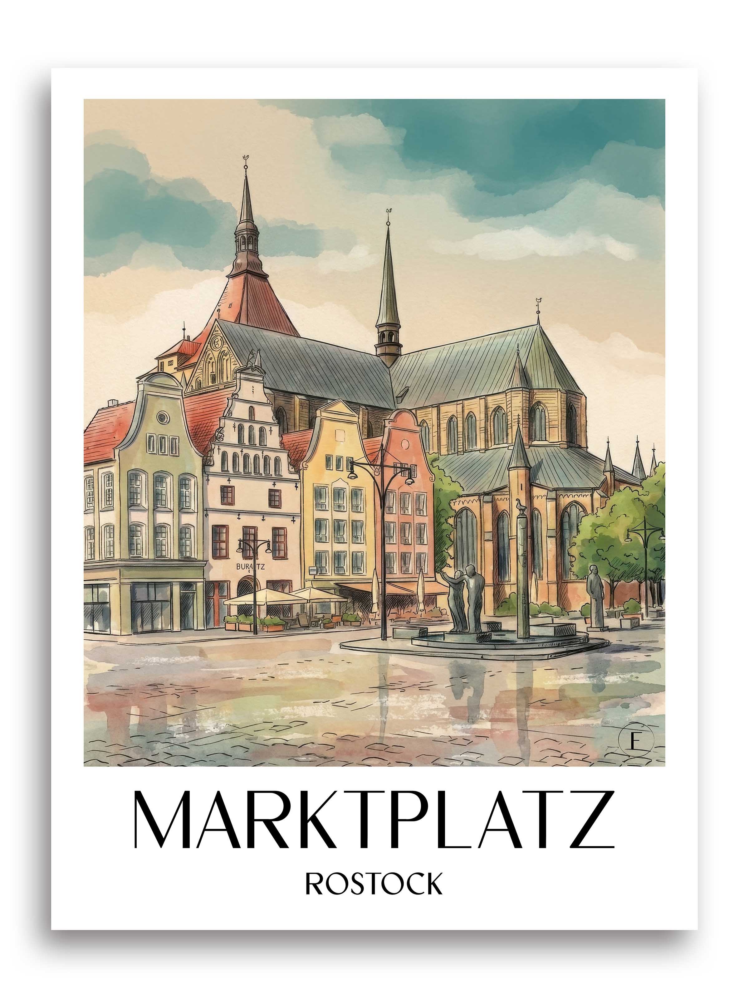 marktplatz-rostock-deutschland-poster-aquarell