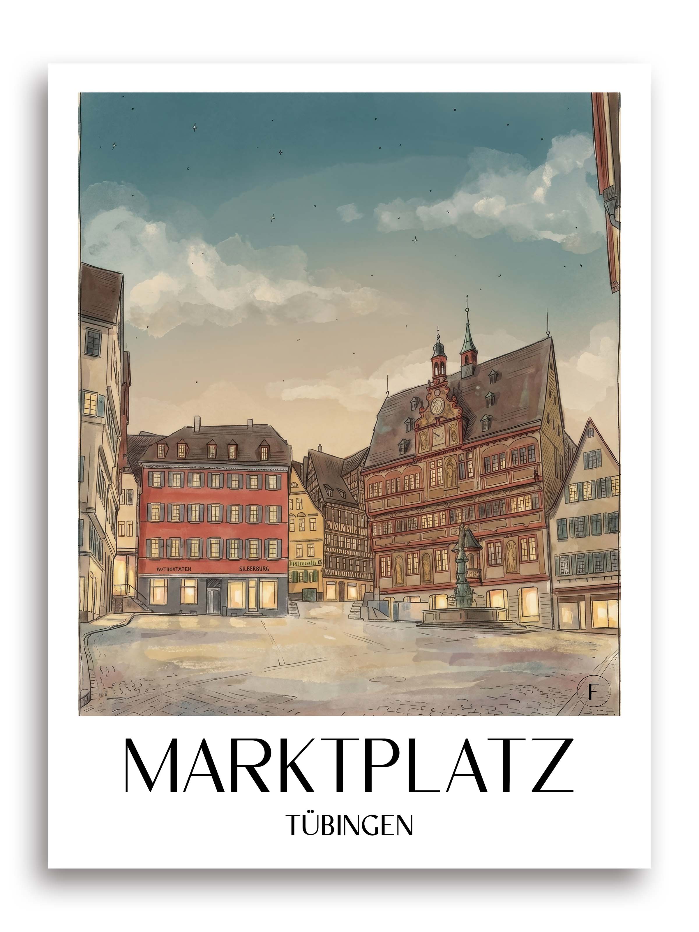 marktplatz-tübingen-deutschland-poster-aquarell