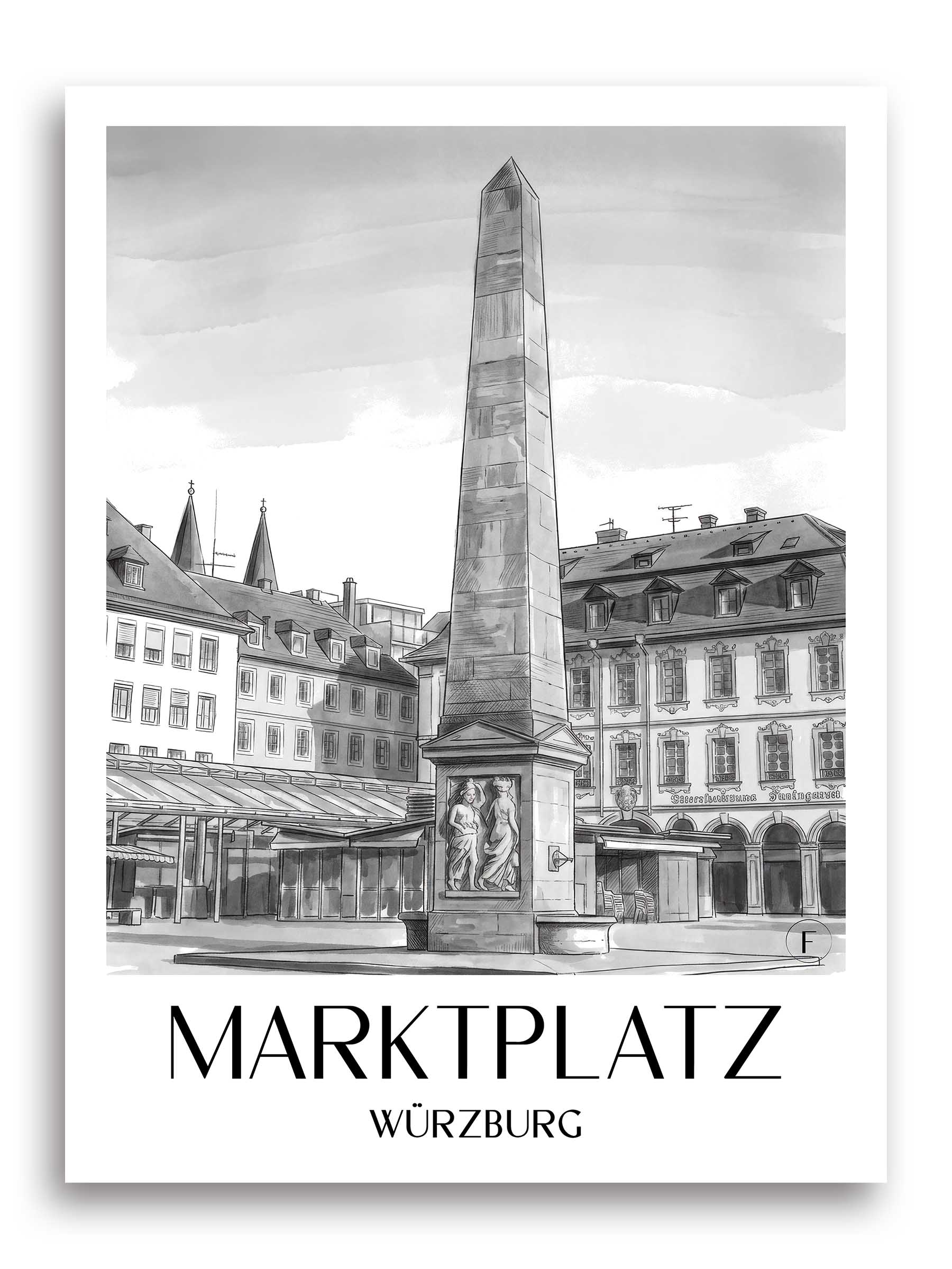marktplatz-würzburg-deutschland-poster-aquarell-schwarz-weiss