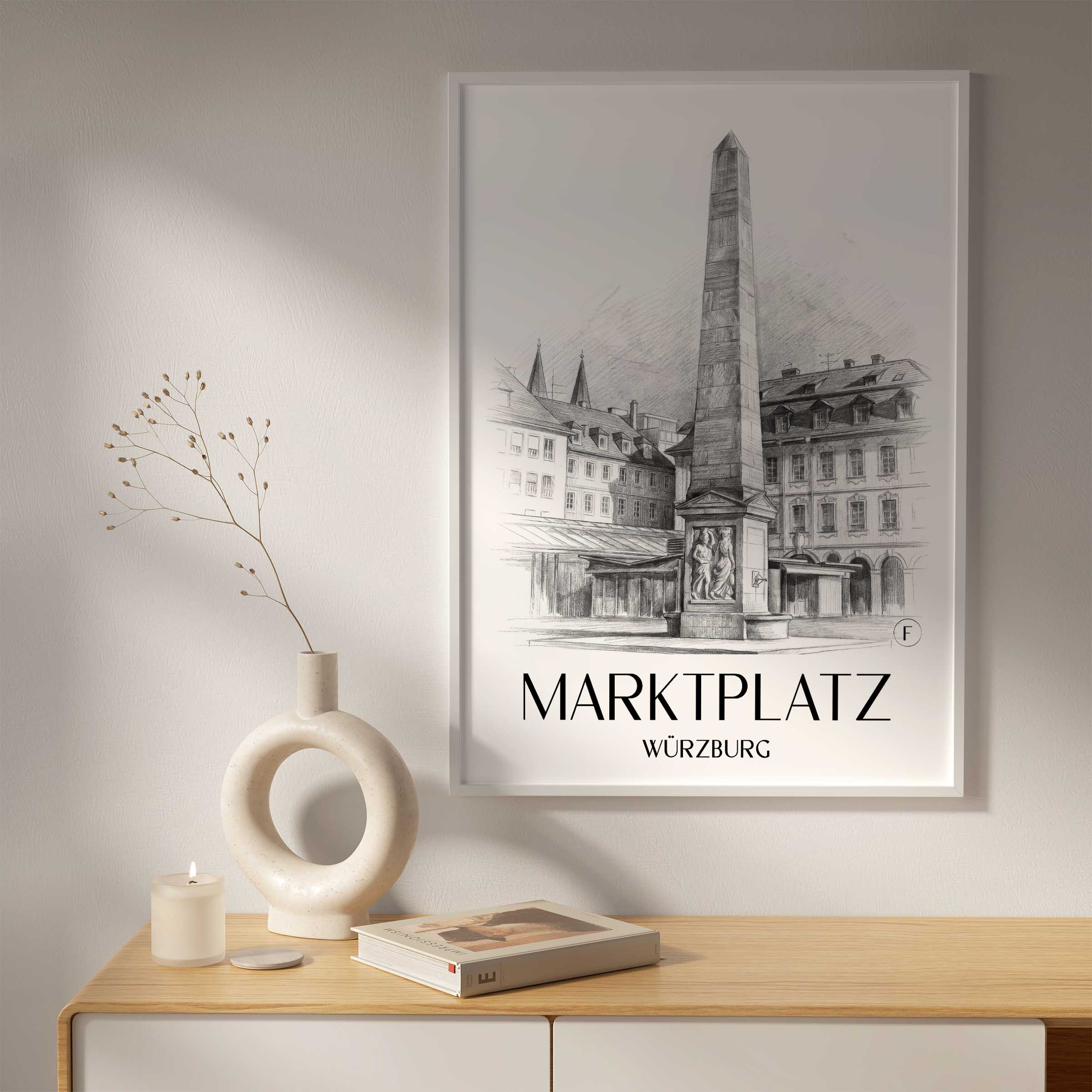marktplatz-würzburg-deutschland-poster-bleistift-zeichnung-drawing