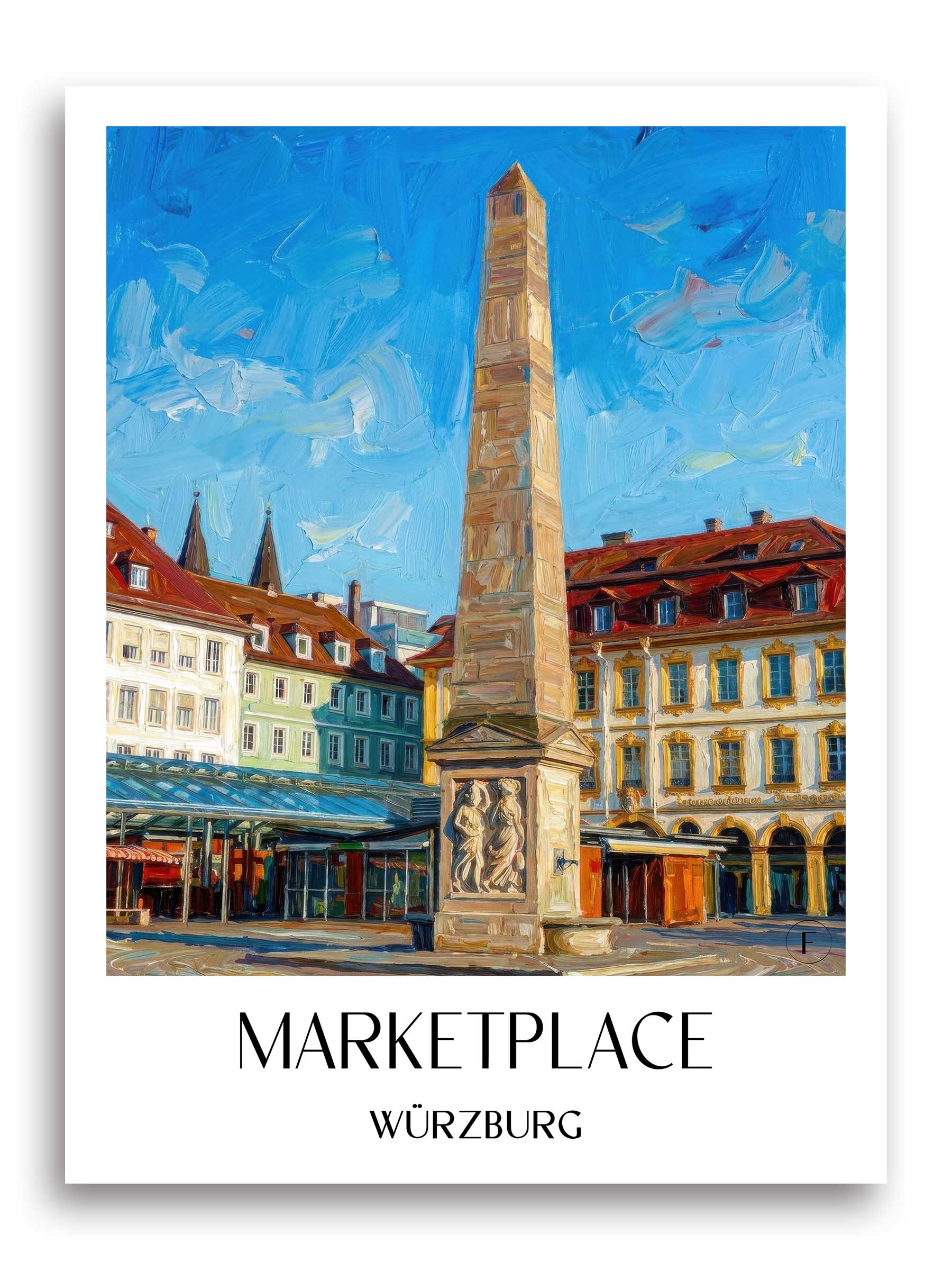 Marktplatz Poster - Würzburg - Deutschland Kunstdruck - Ölgemälde von A4 bis A1 - favplace