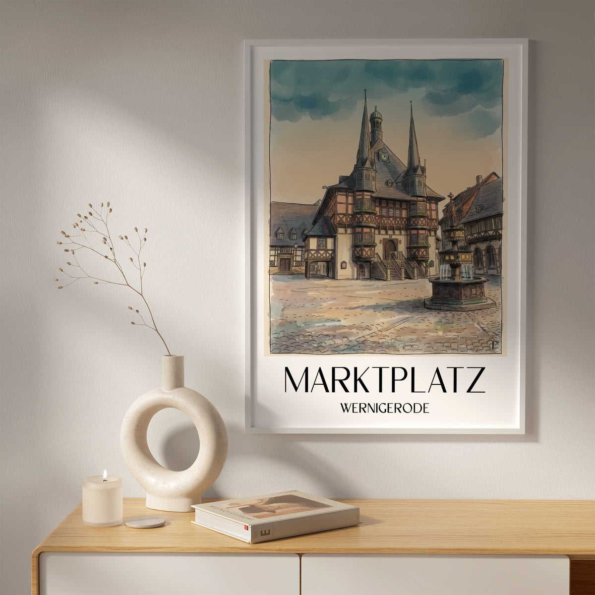 marktplatz-wernigerode-deutschland-poster-aquarell