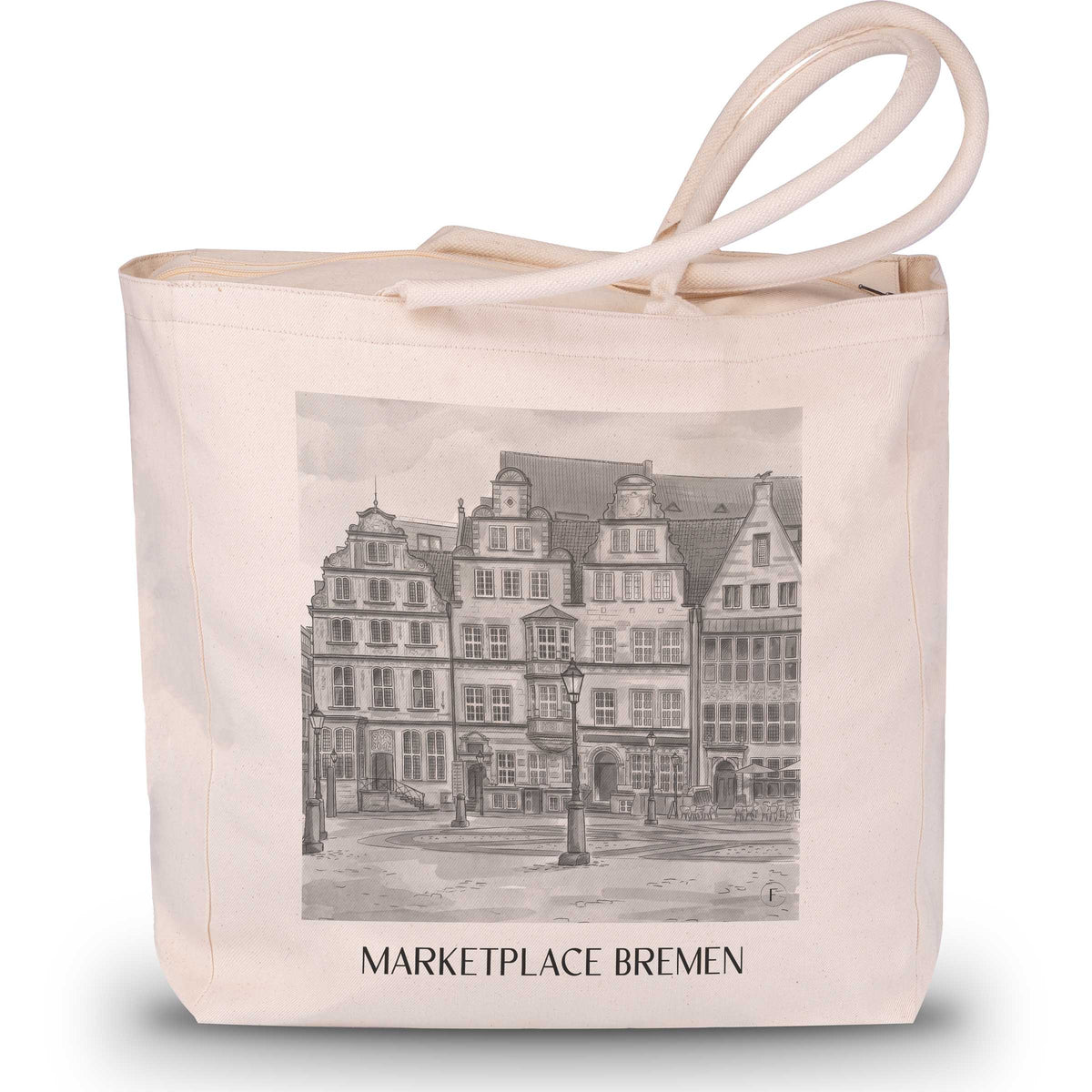 Marktplatz Shopping Tasche - Bremen - Deutschland Tote Bag - Einkaufstasche im Aquarell Schwarz-Weiß Stil - favplace