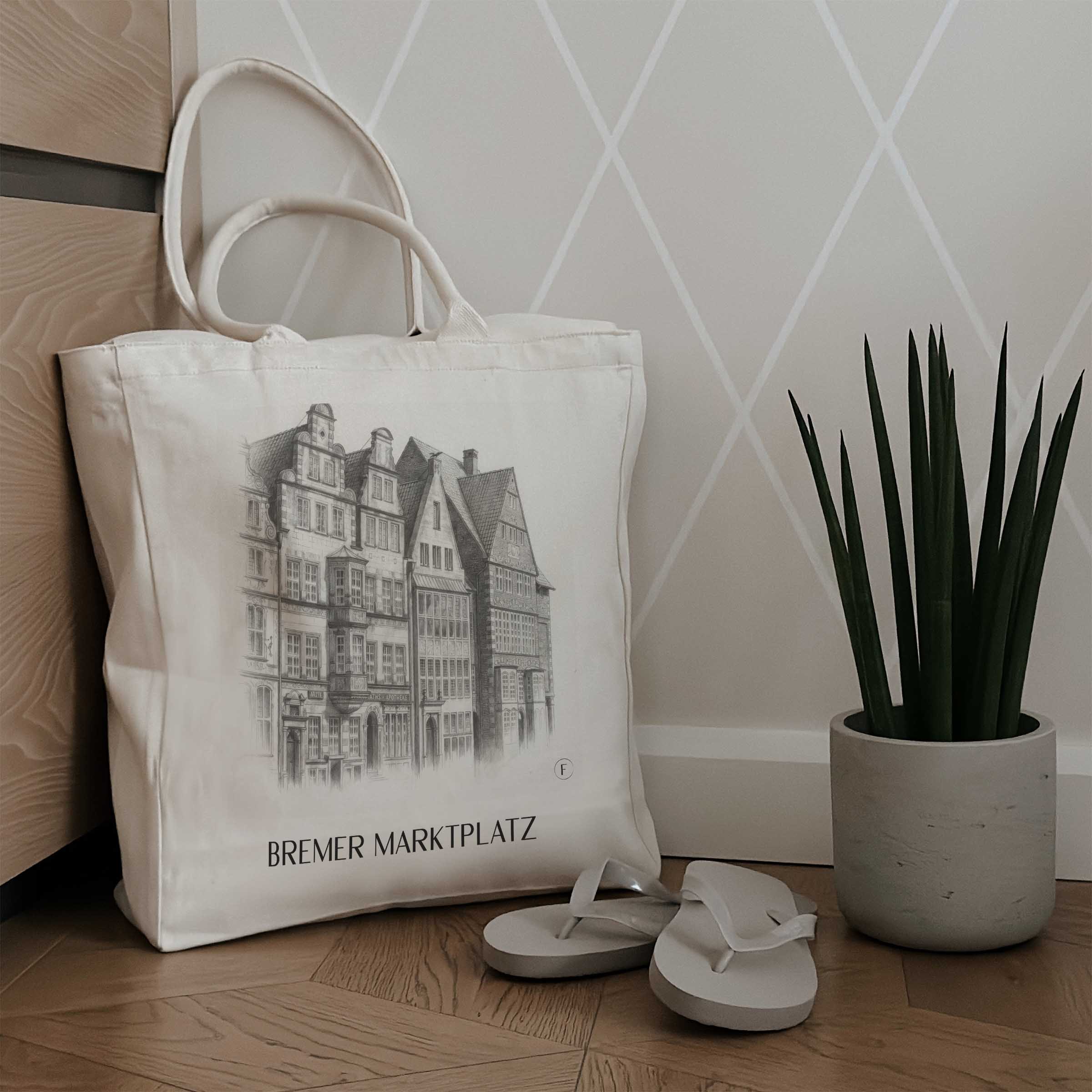marktplatz-bremen-deutschland-einkaufstasche-bleistift-zeichnung-drawing