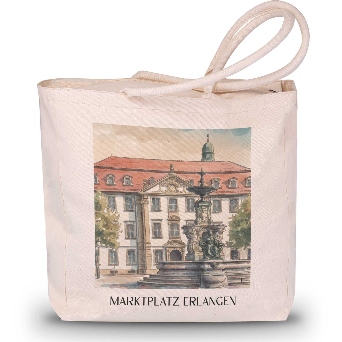 marktplatz-erlangen-deutschland-einkaufstasche-aquarell