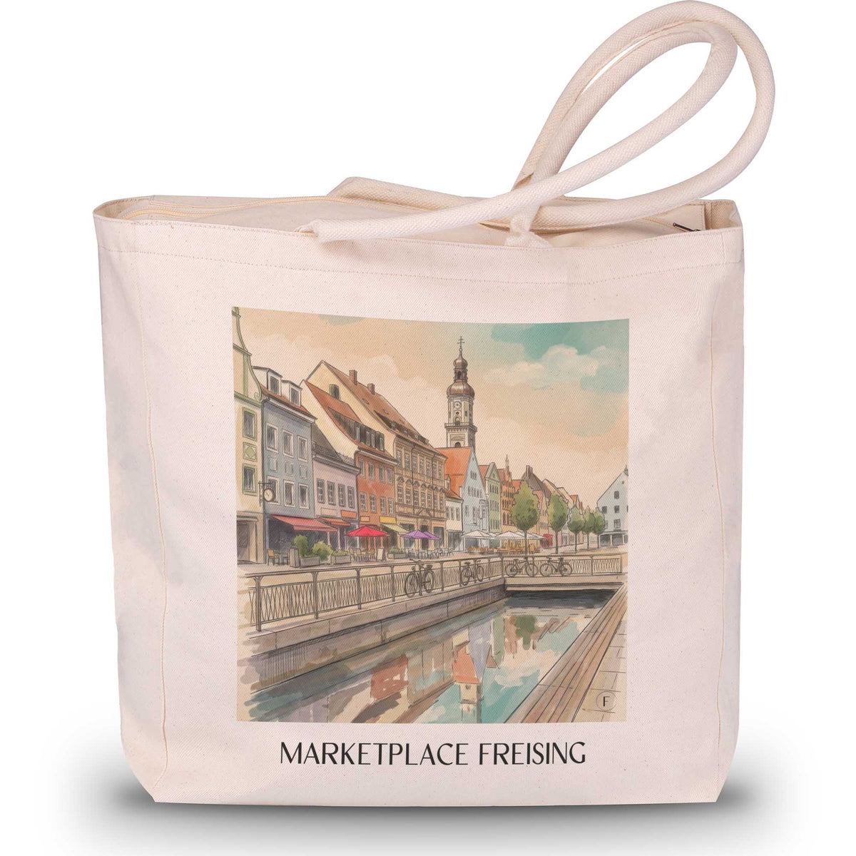Marktplatz Shopping Tasche - Freising - Deutschland Tote Bag - Einkaufstasche im Aquarell Stil - favplace