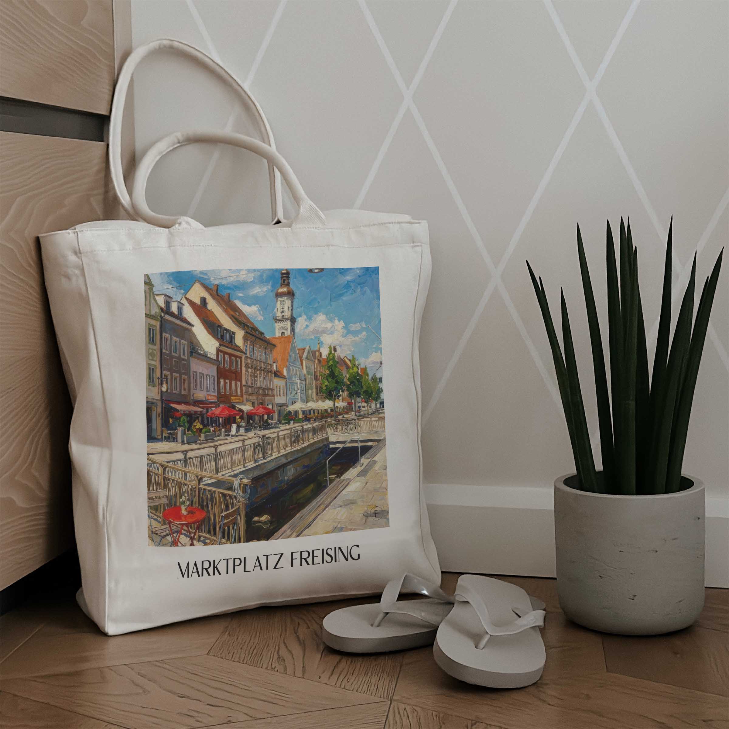 marktplatz-freising-deutschland-einkaufstasche-oil-painting-oelgemaelde