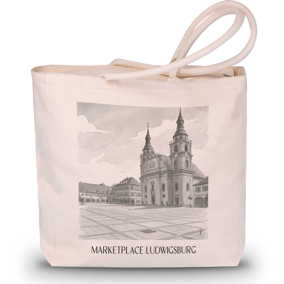 Marktplatz Shopping Tasche - Ludwigsburg - Deutschland Tote Bag - Einkaufstasche im Aquarell Schwarz-Weiß Stil - favplace