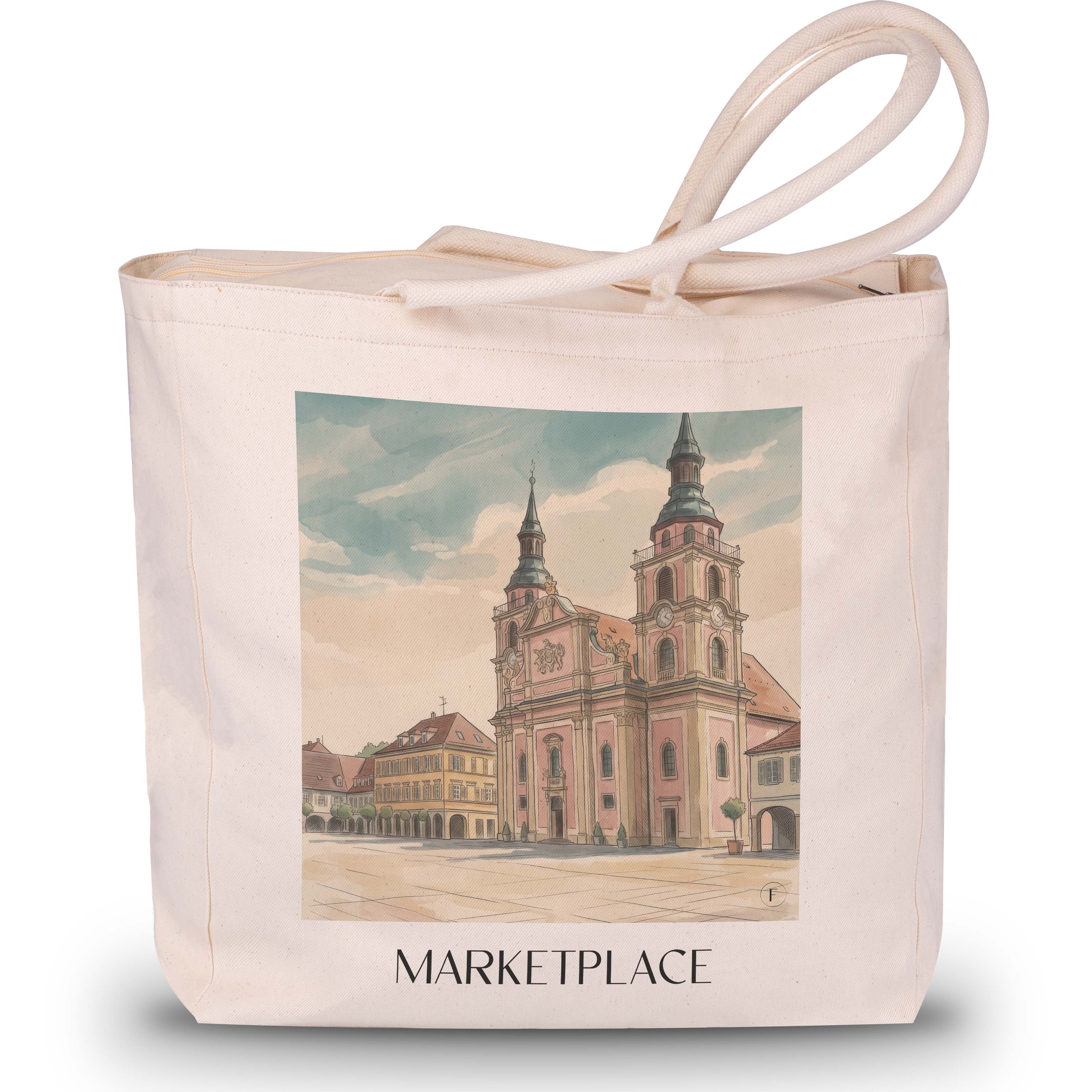 Marktplatz Shopping Tasche - Ludwigsburg - Deutschland Tote Bag - Einkaufstasche im Aquarell Stil - favplace
