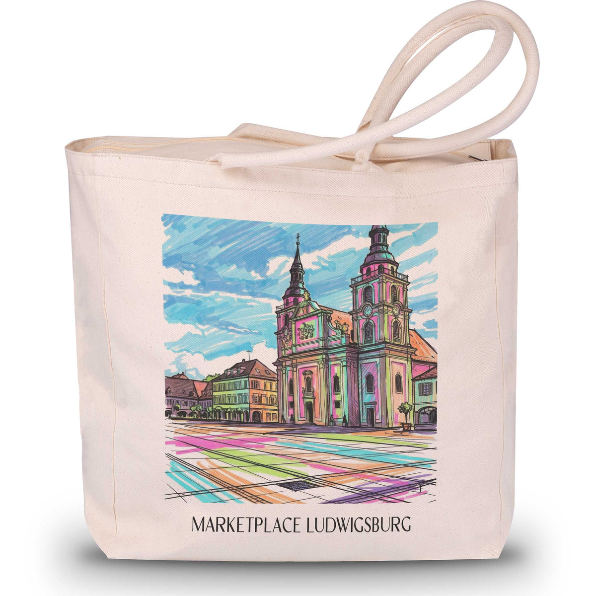 Marktplatz Shopping Tasche - Ludwigsburg - Deutschland Tote Bag - Einkaufstasche im Tag Graffiti Stil - favplace
