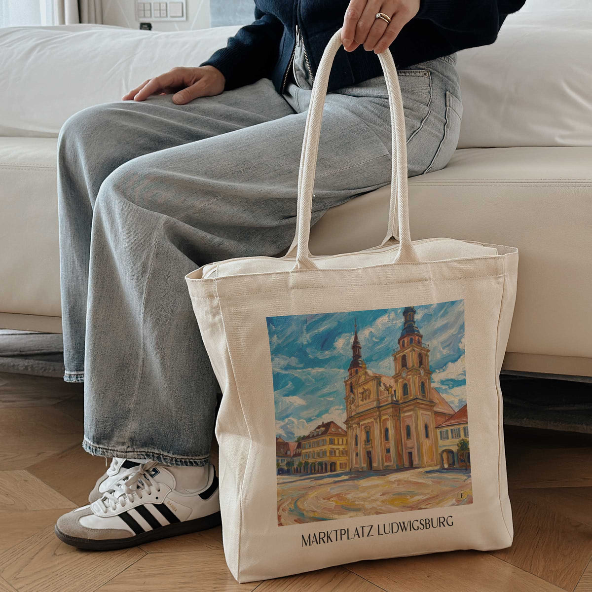 marktplatz-ludwigsburg-deutschland-einkaufstasche-oil-painting-oelgemaelde