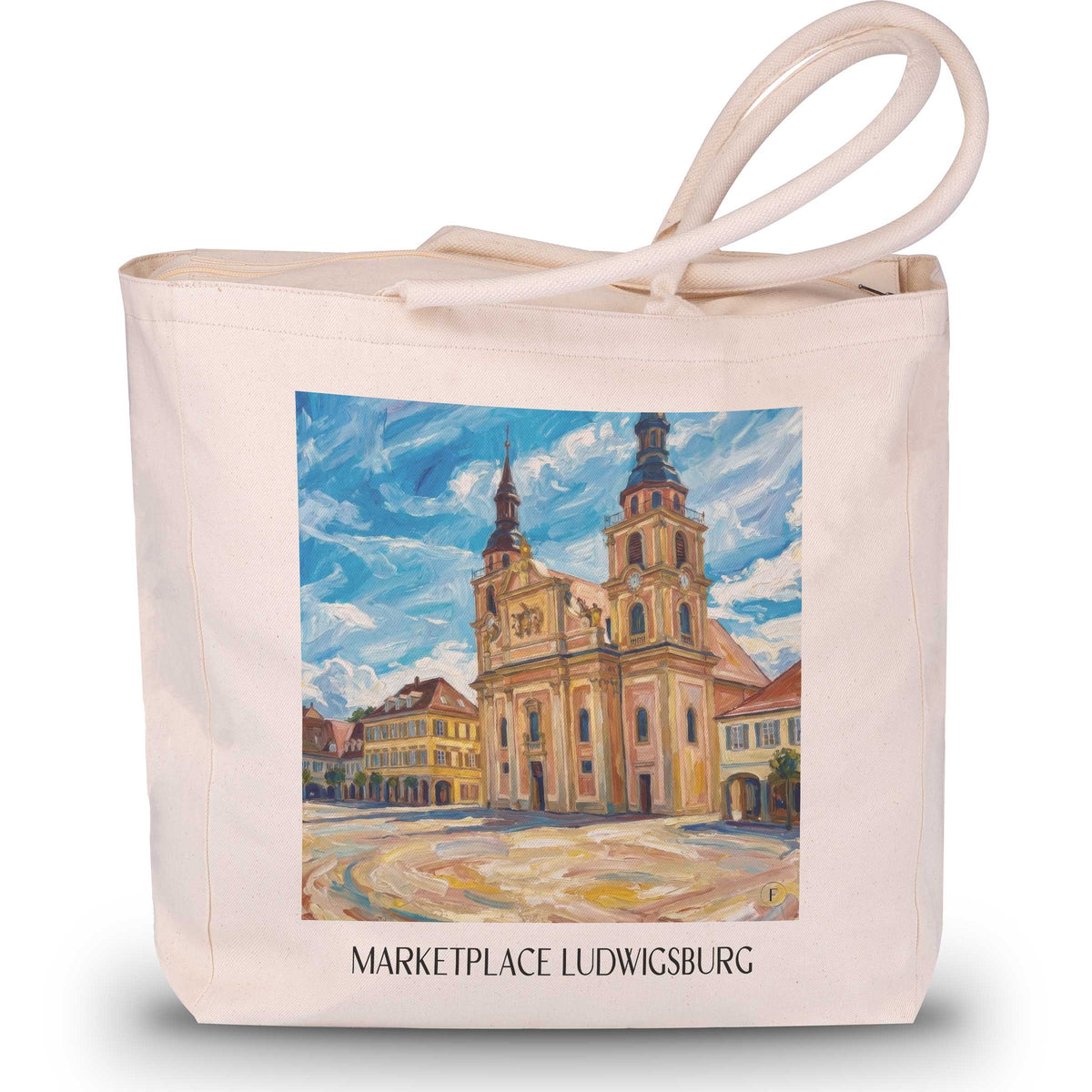 Marktplatz Shopping Tasche - Ludwigsburg - Deutschland Tote Bag - Einkaufstasche im Ölgemälde Stil - favplace