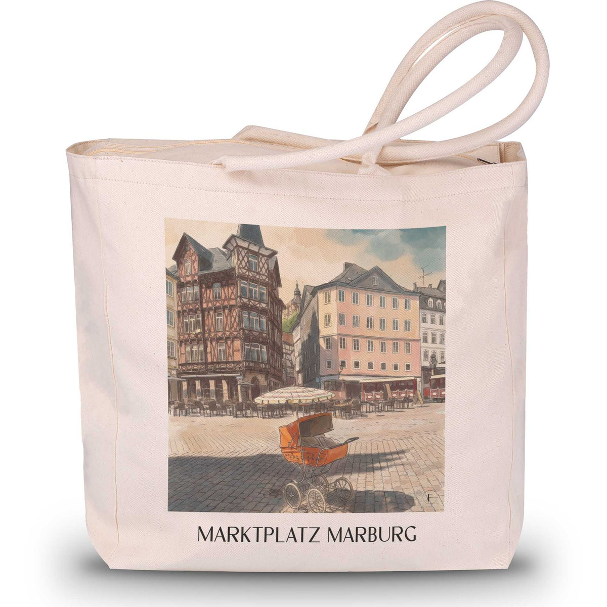 marktplatz-marburg-deutschland-einkaufstasche-aquarell