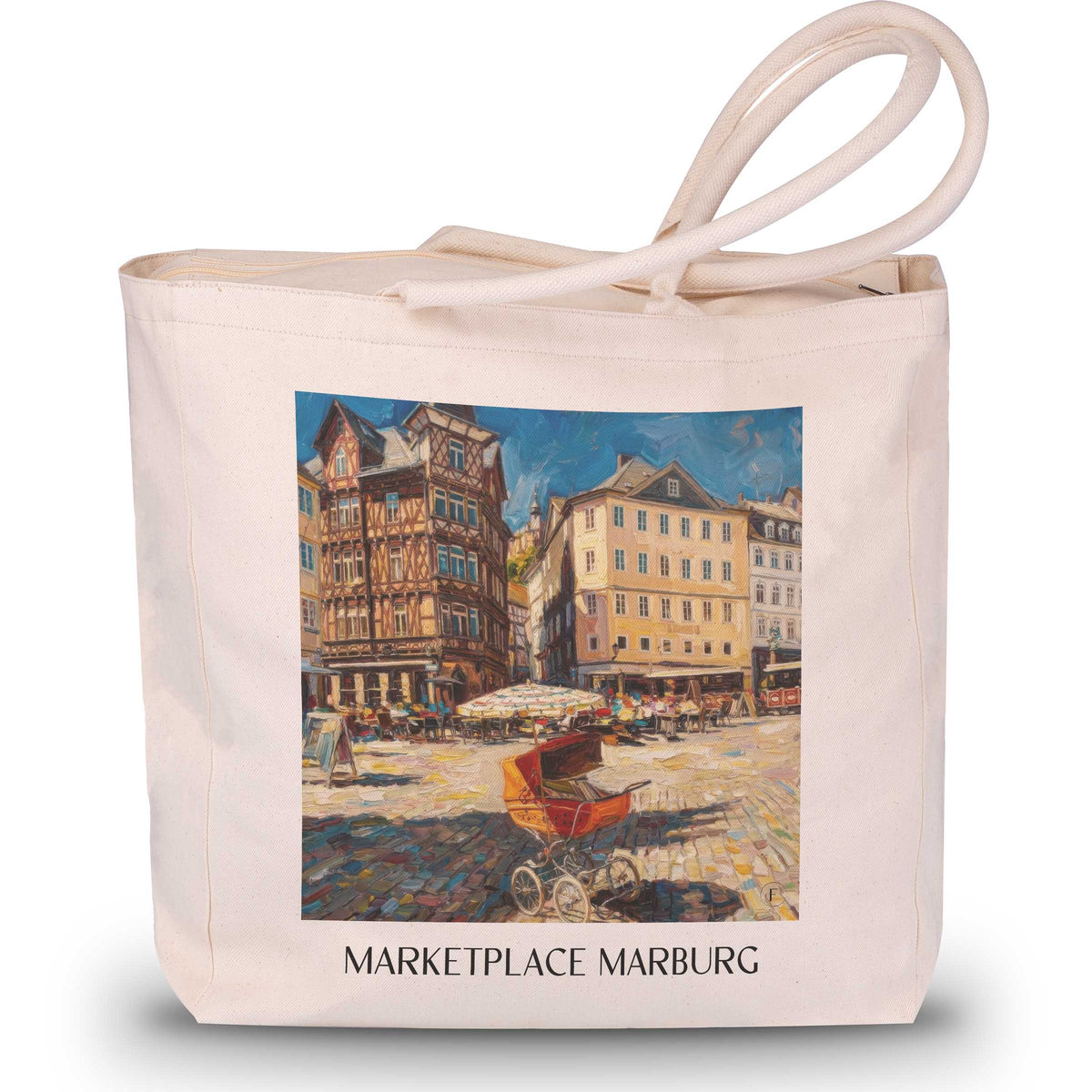 Marktplatz Shopping Tasche - Marburg - Deutschland Tote Bag - Einkaufstasche im Ölgemälde Stil - favplace