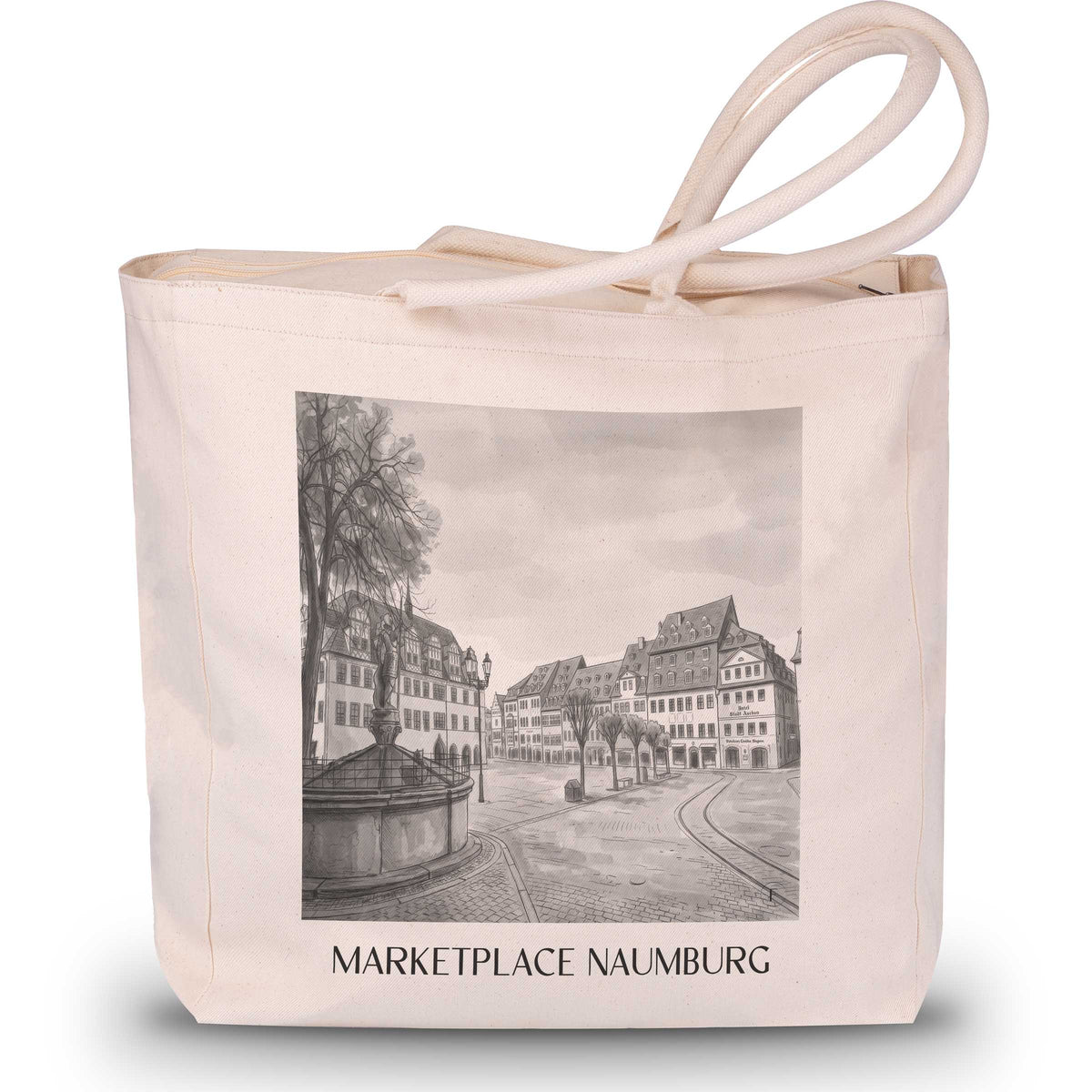 Marktplatz Shopping Tasche - Naumburg - Deutschland Tote Bag - Einkaufstasche im Aquarell Schwarz-Weiß Stil - favplace
