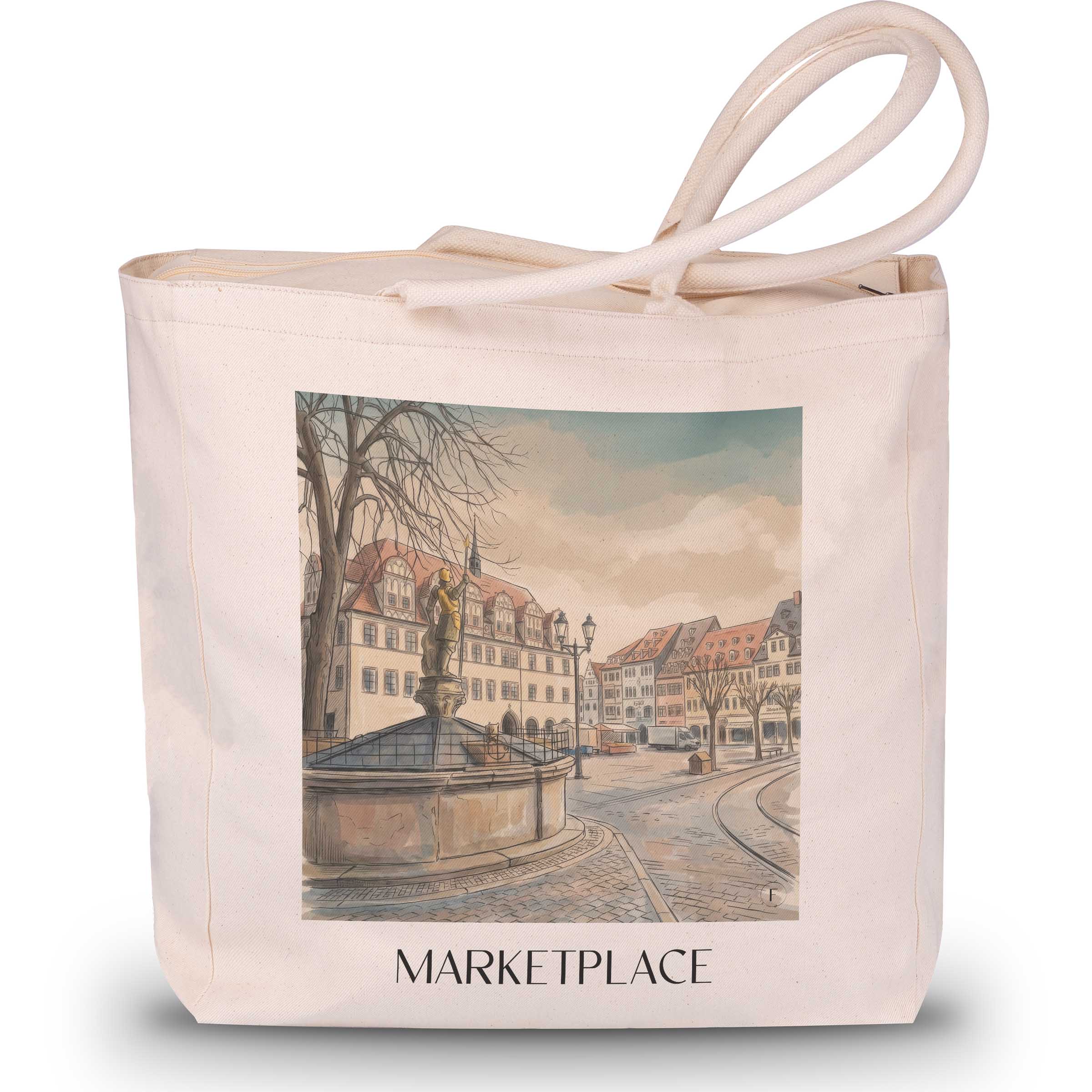 Marktplatz Shopping Tasche - Naumburg - Deutschland Tote Bag - Einkaufstasche im Aquarell Stil - favplace