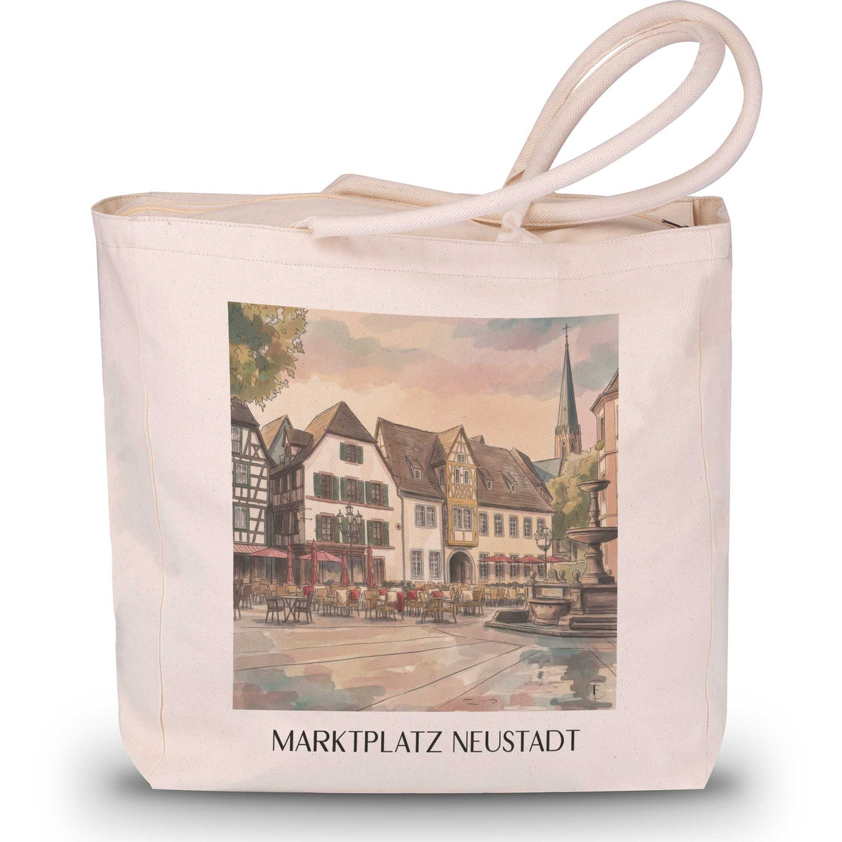 marktplatz-neustadt-an-der-weinstraße-deutschland-einkaufstasche-aquarell