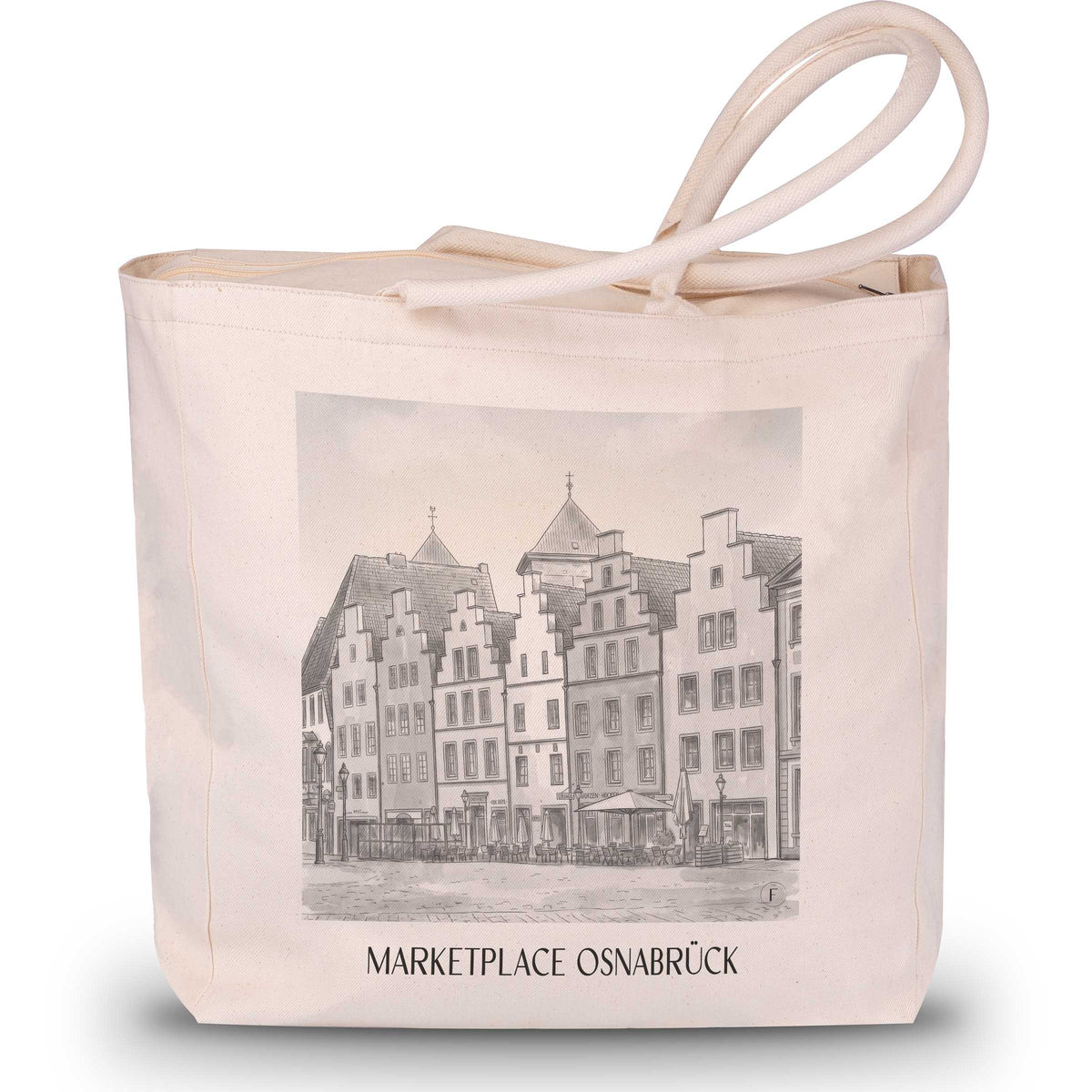 Marktplatz Shopping Tasche - Osnabrück - Deutschland Tote Bag - Einkaufstasche im Aquarell Schwarz-Weiß Stil - favplace