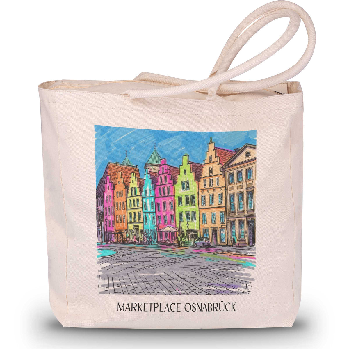 Marktplatz Shopping Tasche - Osnabrück - Deutschland Tote Bag - Einkaufstasche im Tag Graffiti Stil - favplace