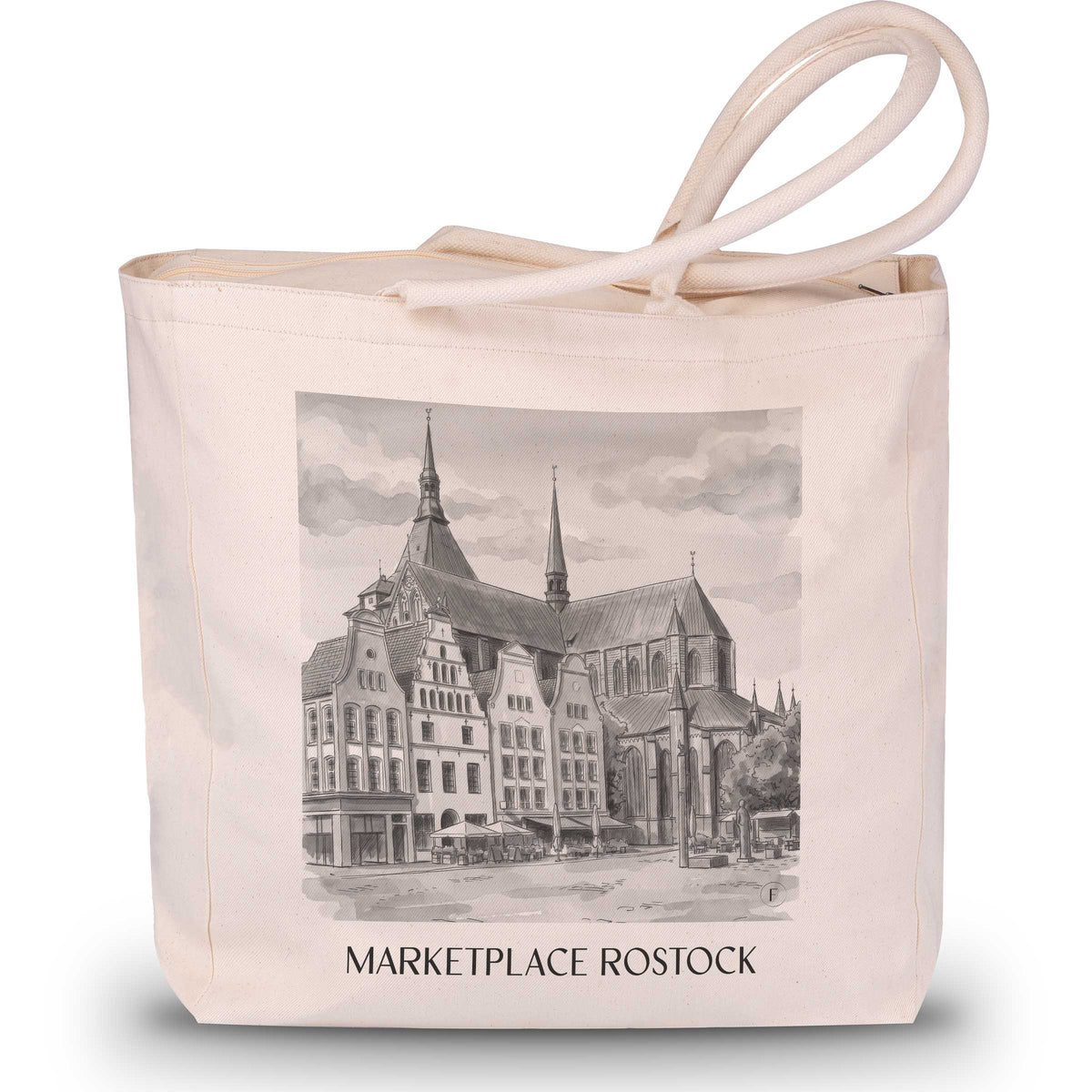 Marktplatz Shopping Tasche - Rostock - Deutschland Tote Bag - Einkaufstasche im Aquarell Schwarz-Weiß Stil - favplace